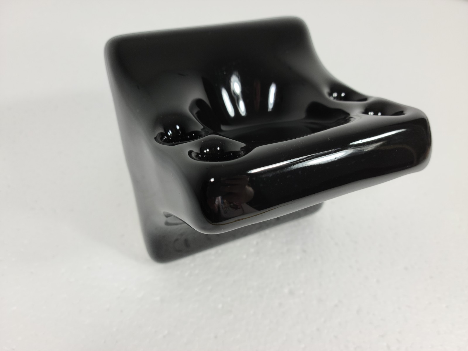 Vintage Black Ceramic Tile Toothbrush Holder Tumbler Cup Tray Mid Century Modern