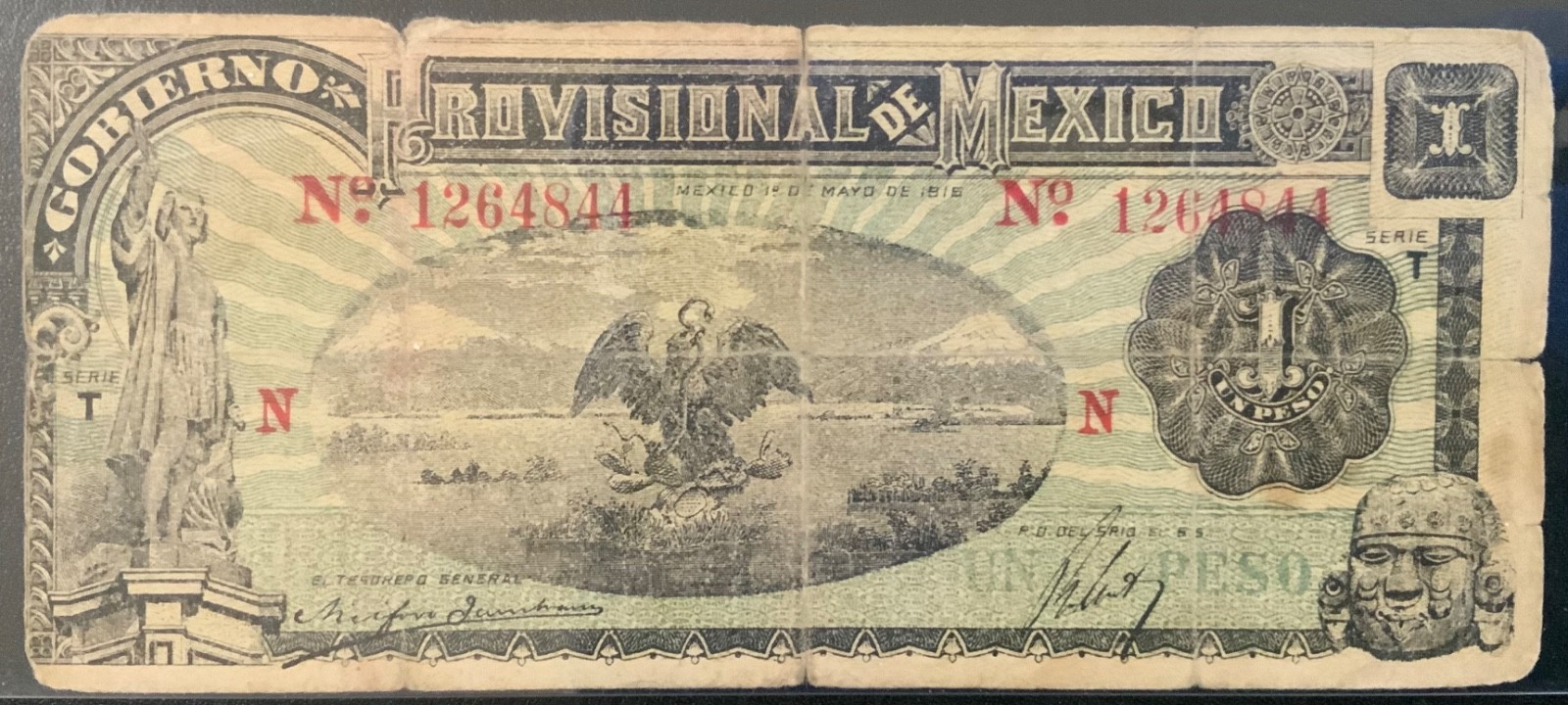 1916 MEXICO GOBIERNO PROVISIONAL PAPER MONEY - ONE PESO BANKNOTE!