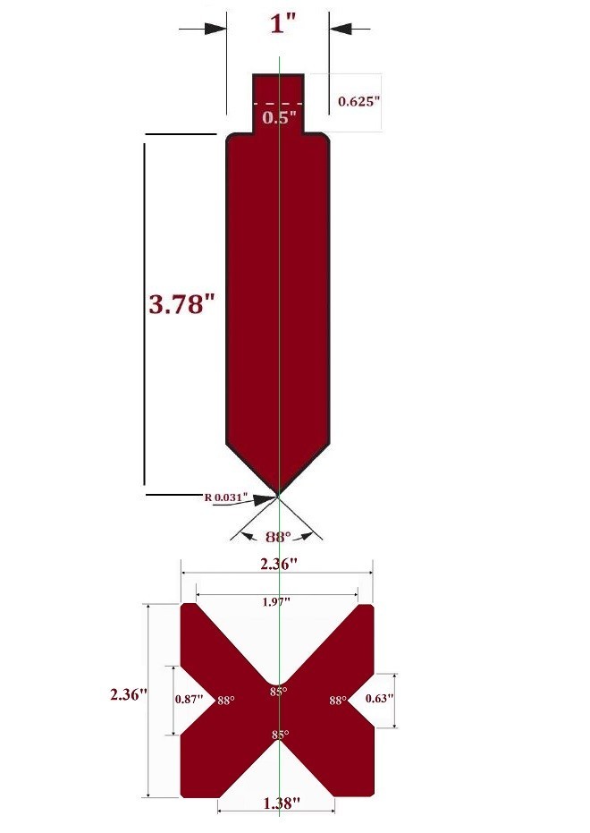 NEW 6” Press Brake Straight Punch (Height: 3.78") and 4-Way Die (2.36" sq)