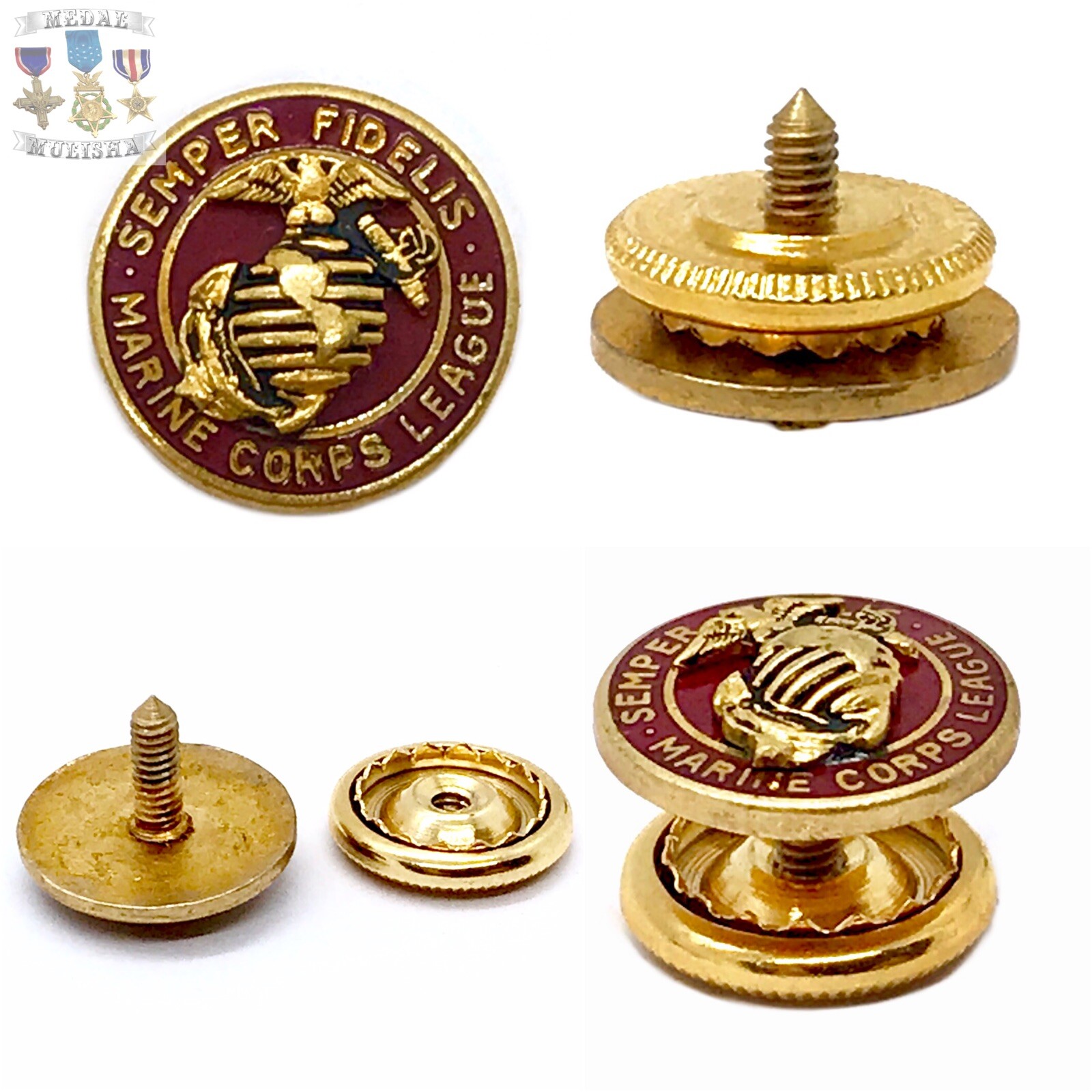 WWII MARINE CORPS LEAGUE SEMPER FIDELIS LAPEL PIN SCREW-BACK WW2