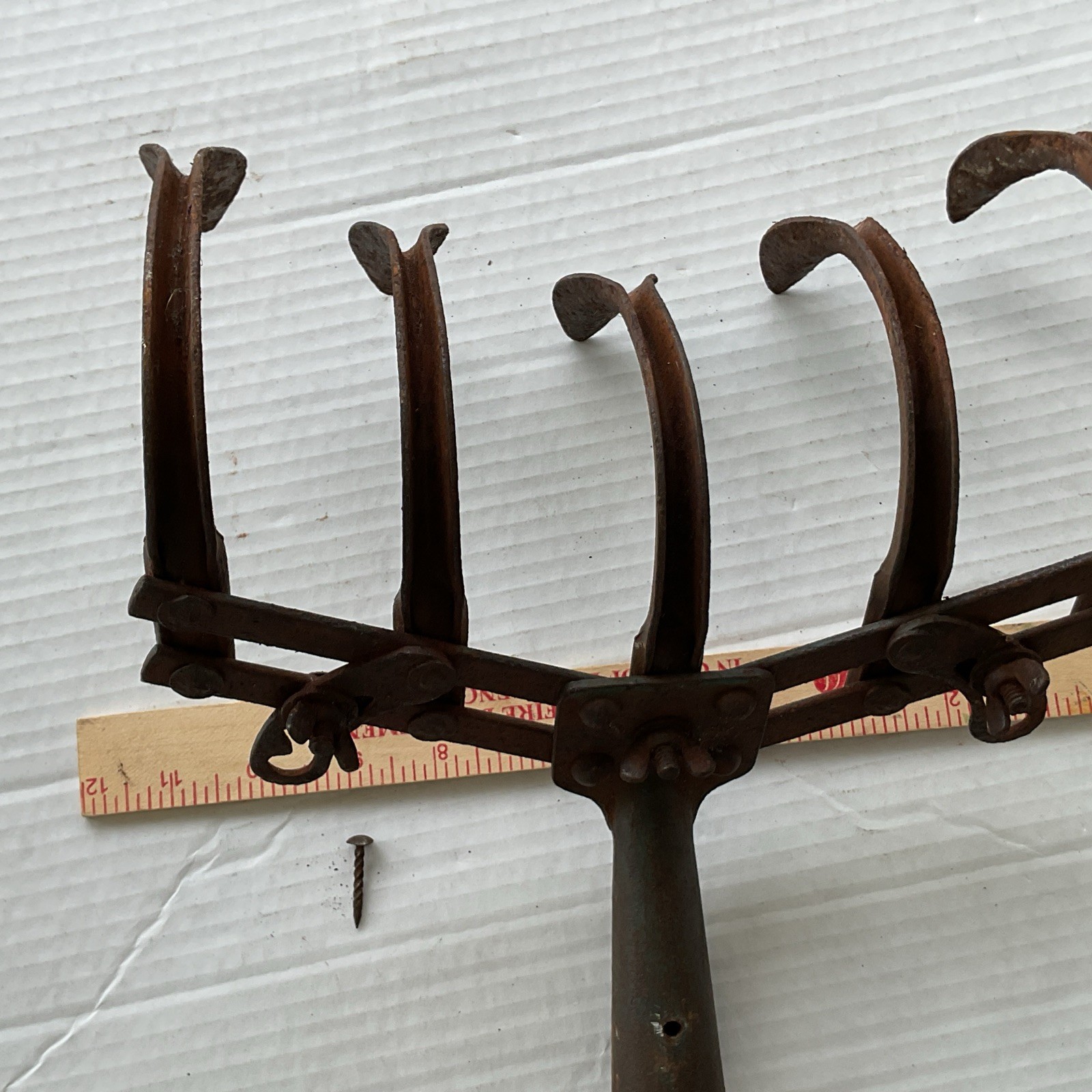 Vtg 5 Tine Cultivator Farm Rake Tool Garden Hand Tiller Adjustable Decor or Use