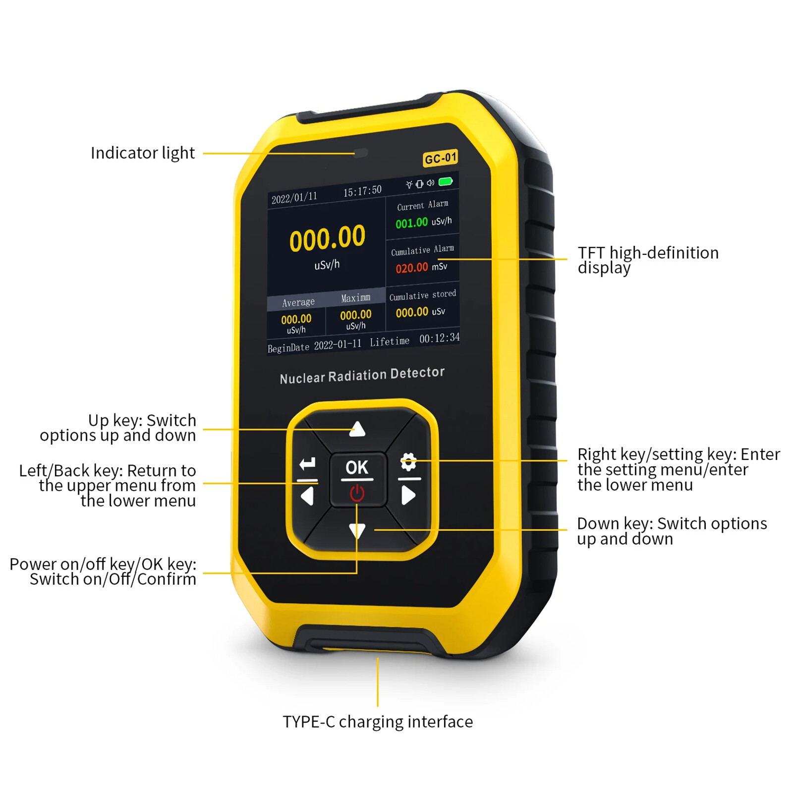 Geiger Counter Radiation Detector Nuclear Radiation Monitor X Gamma Beta Meter