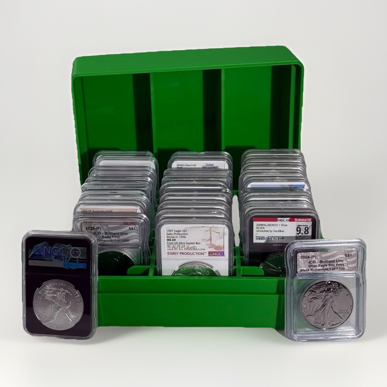 1 oz Silver Coin Box – Holds 30 Graded Coin Slabs (NGC/PCGS) (H.W.L) $ Green $