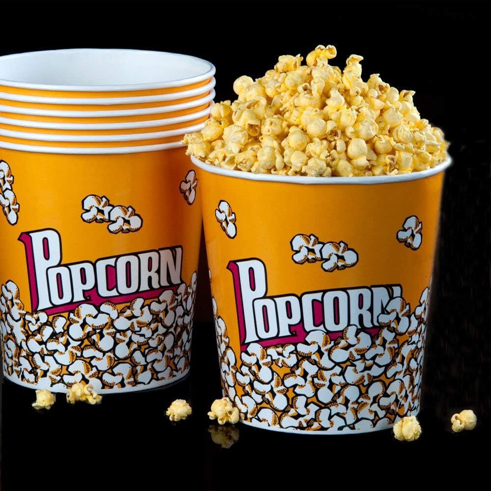 Retro Style Plastic Popcorn Containers Boxes Bucket for Movie Night (3 Pack)
