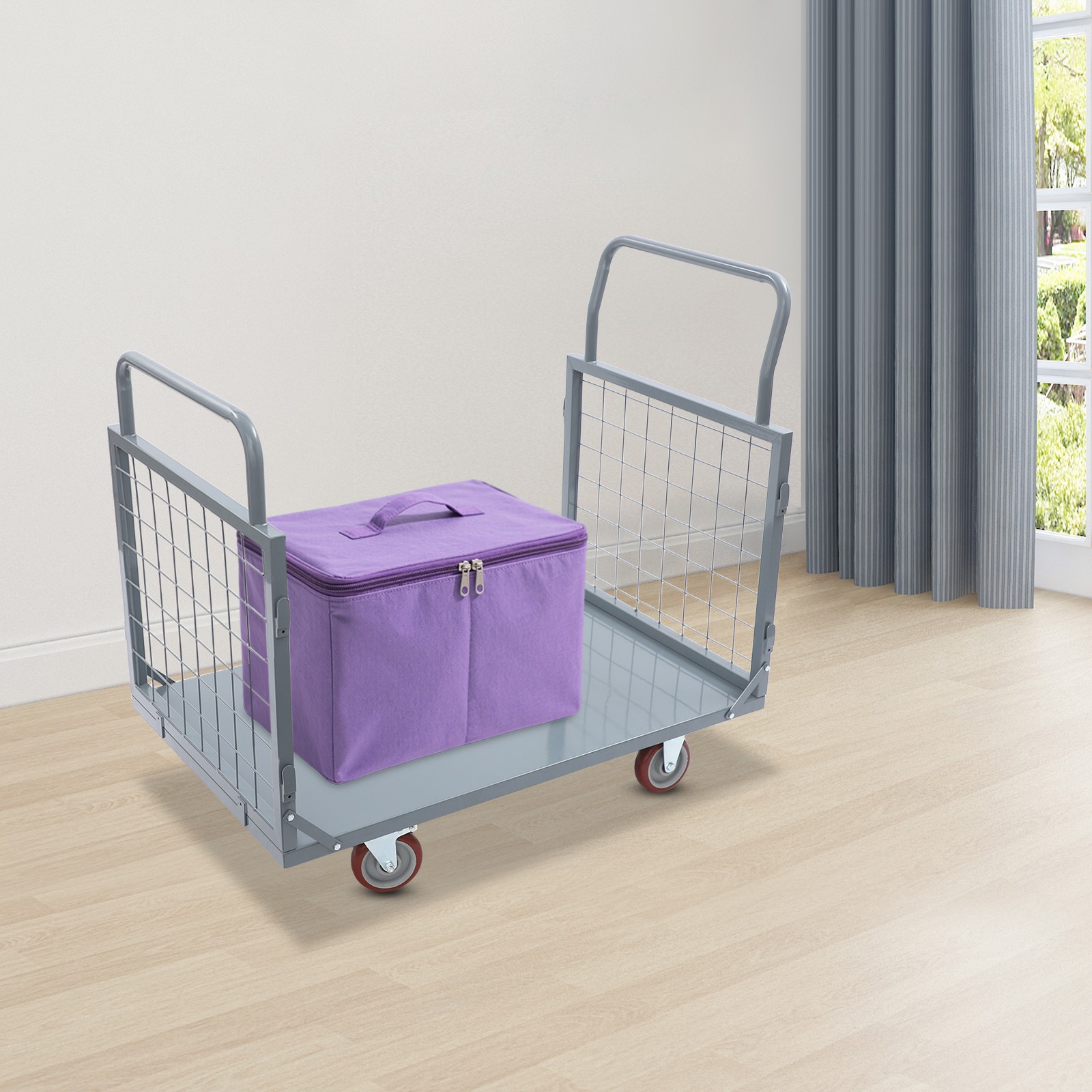 5-in-1 Heavy Duty Platform Cart With Cage Push Cart For Grocery & Warehouse  ﻿