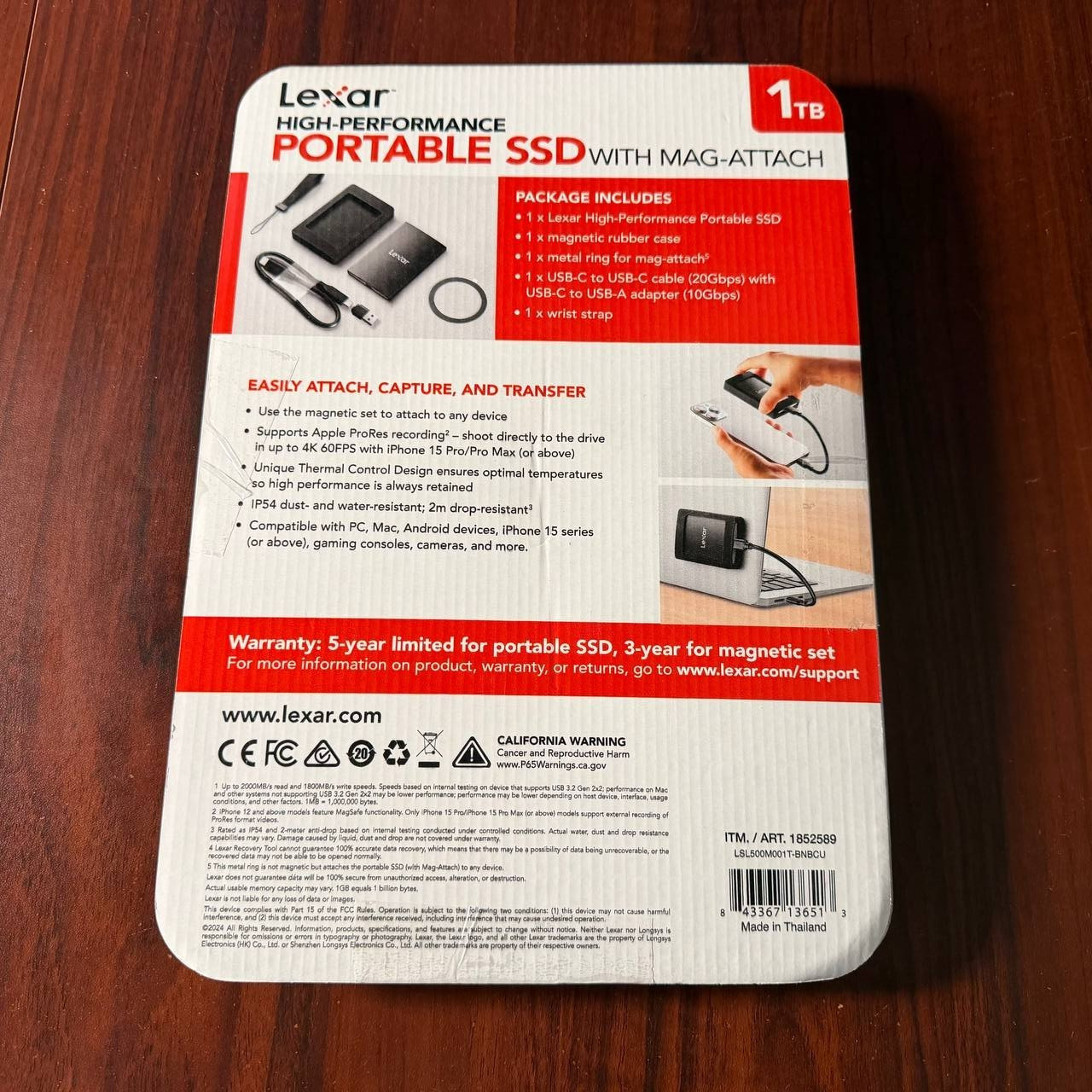 New Sealed - Lexar 1TB Portable SSD with Mag Attach compatible with Type A and C