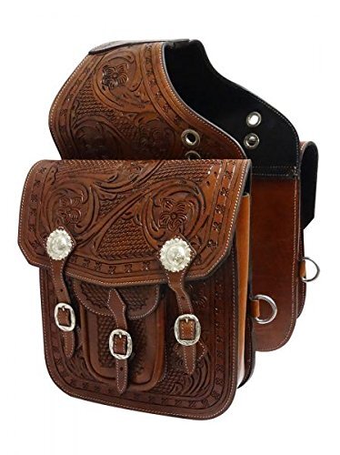 Showman Tooled Leather Saddle Bag w/ Engraved Silver Conchos & Buckles