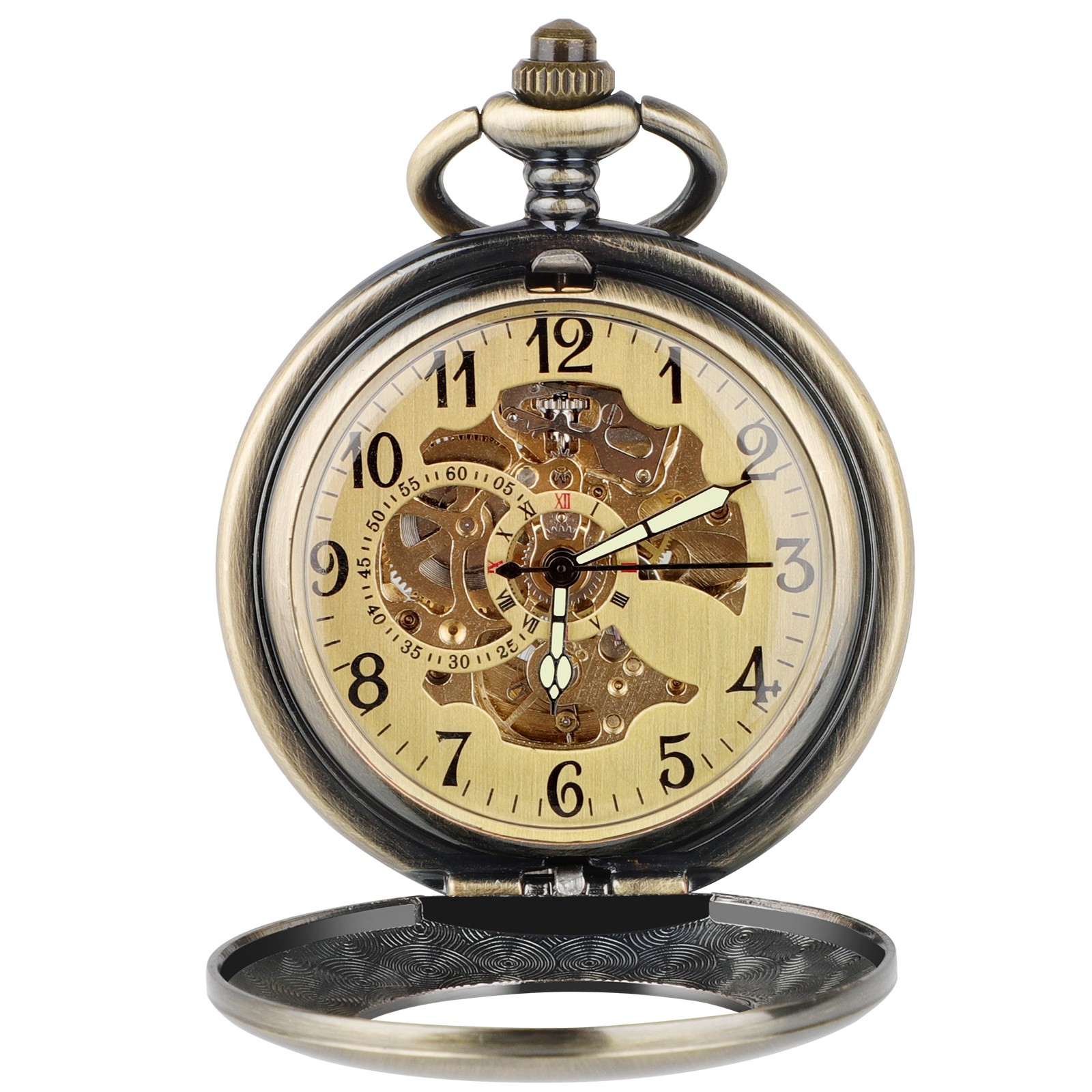 Vintage Automatic Self-Winding Hollow Mechanical Pocket Watch for Men and Women