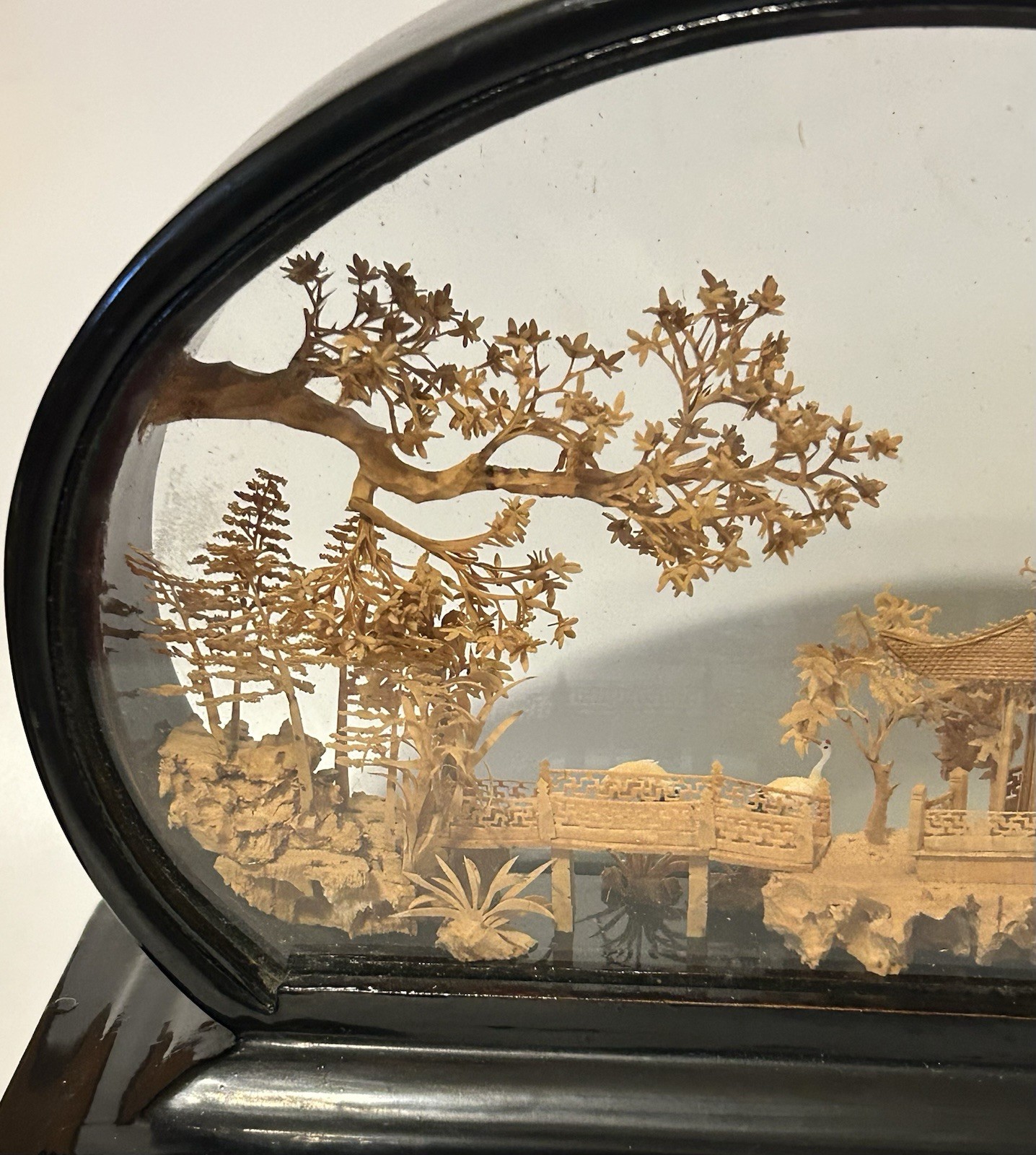 Vintage Chinese Cork Diorama Scenic Art in Glass Frame, Fujian China