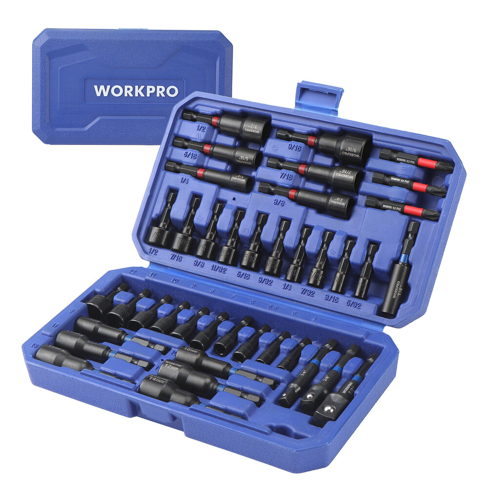 WORKPRO 39PC Magnetic Nut Driver Set Impact Drill Driver Bit 1/4" Hex SAE&Metric
