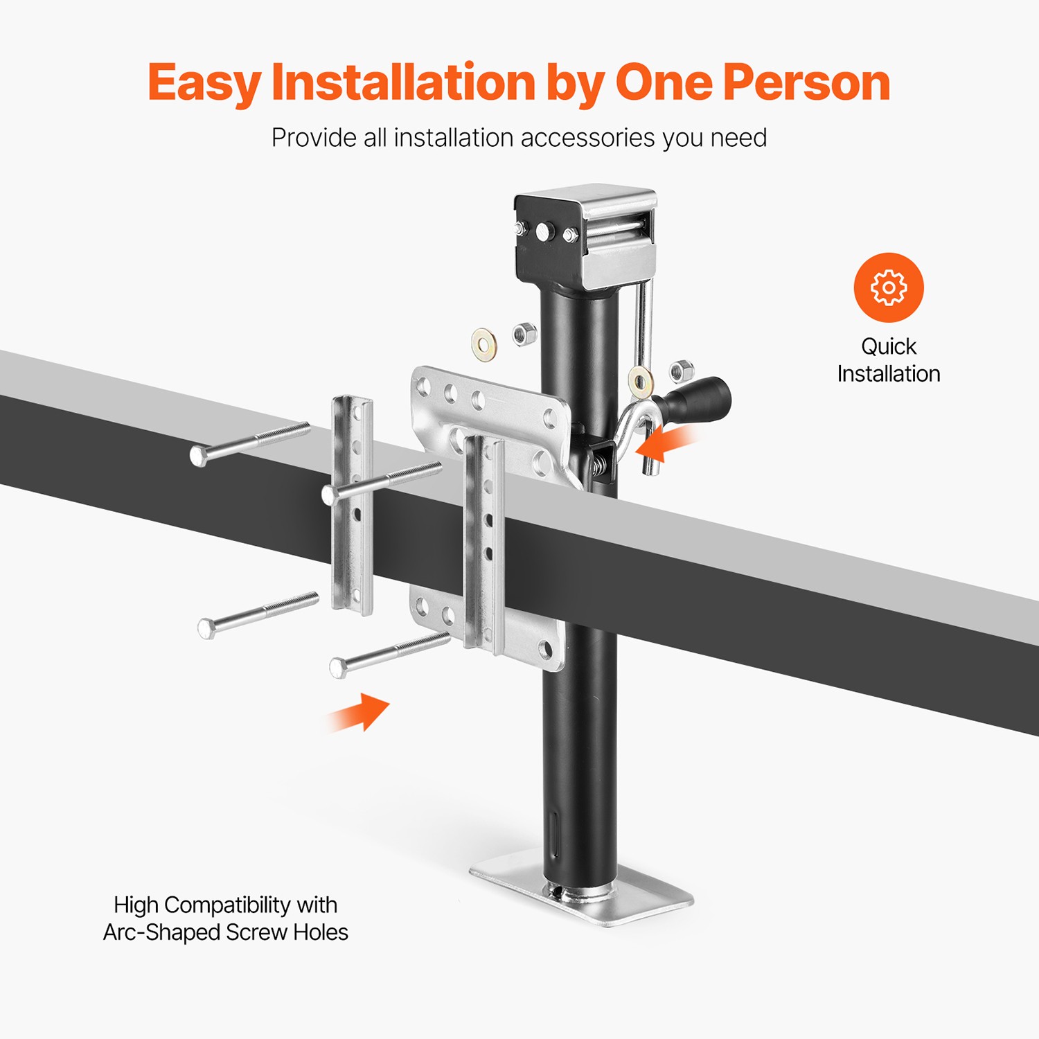 Trailer Jack Bolt-on Trailer Tongue Jack 2500 lbs Dynamic Load 15" Travel
