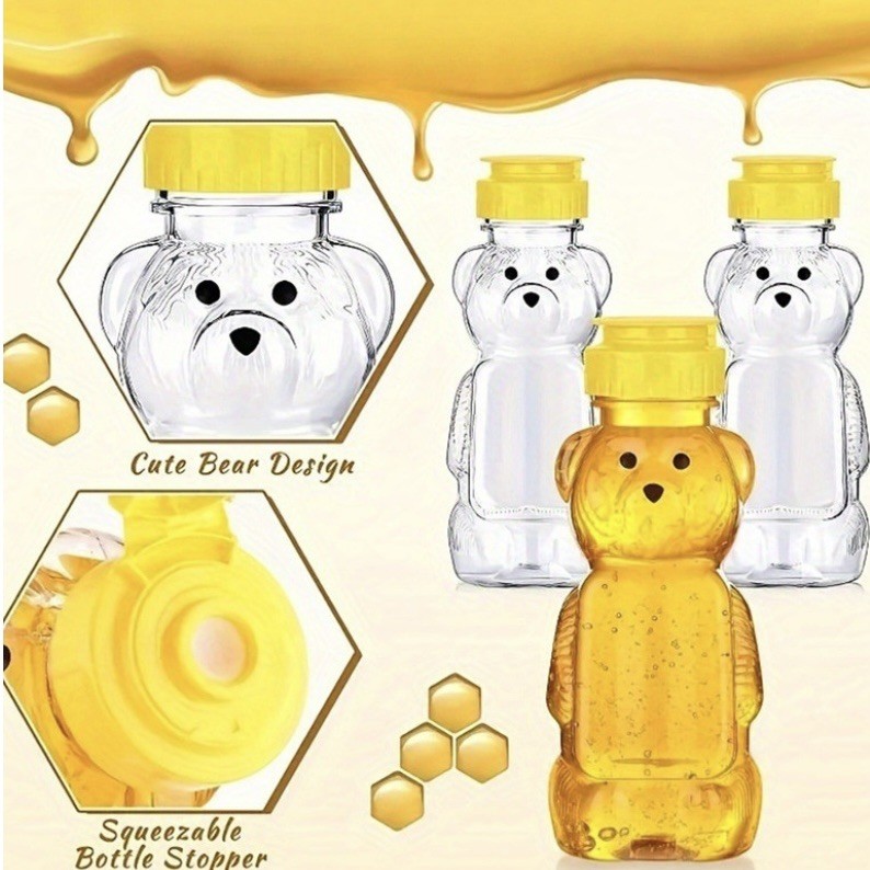 10 PC Set - 8oz Plastic Bear Honey Bottle Jars Squeeze Bottles w/Flip-top Lids