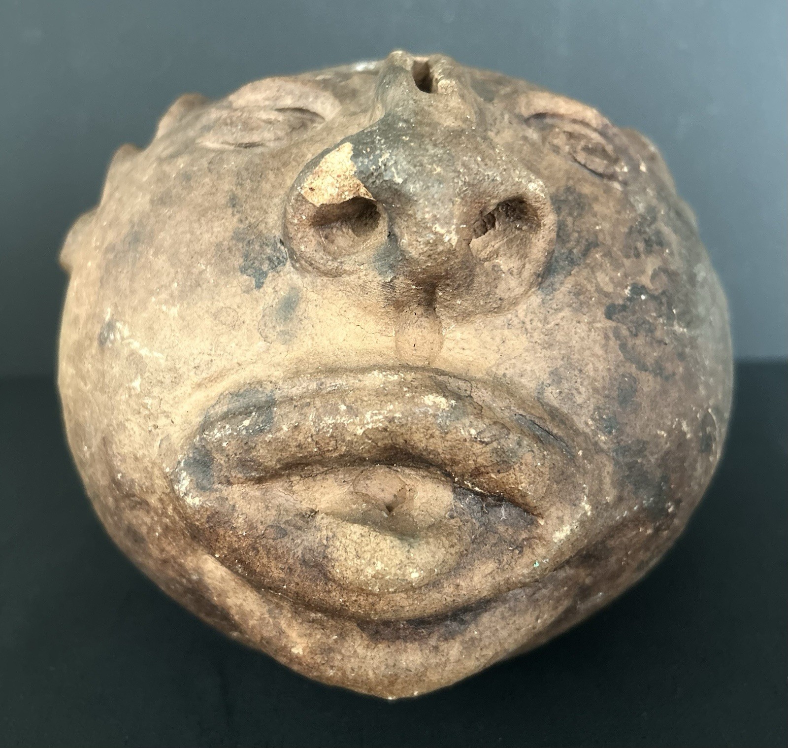 Antique Pre Columbian Clay Pottery Head Coinbank From Veracruz, Mexico 7.5”
