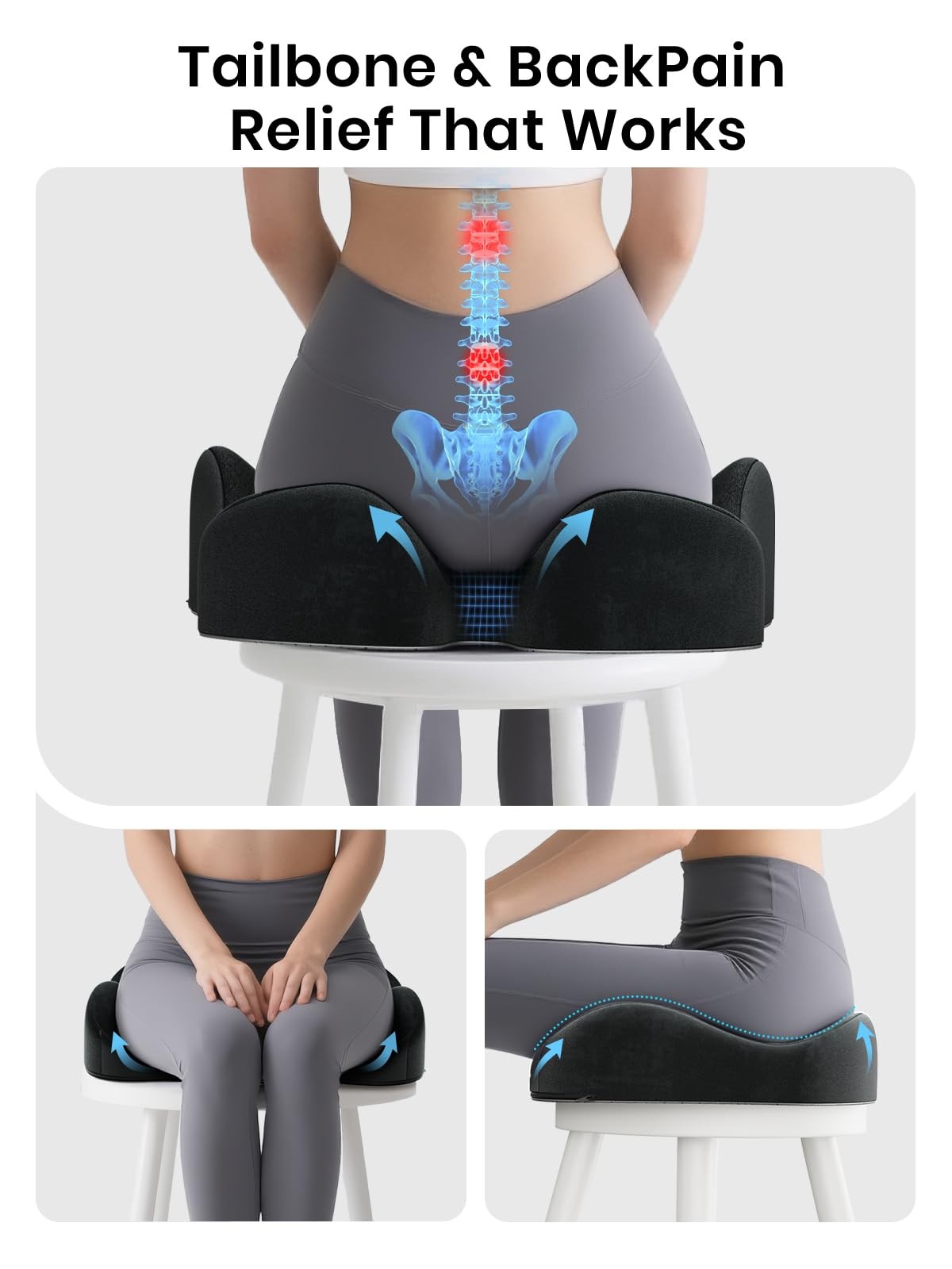 Large Memory Foam Office Chair Cushion Seat Pad, Ergonomic Seat Cushion for S...