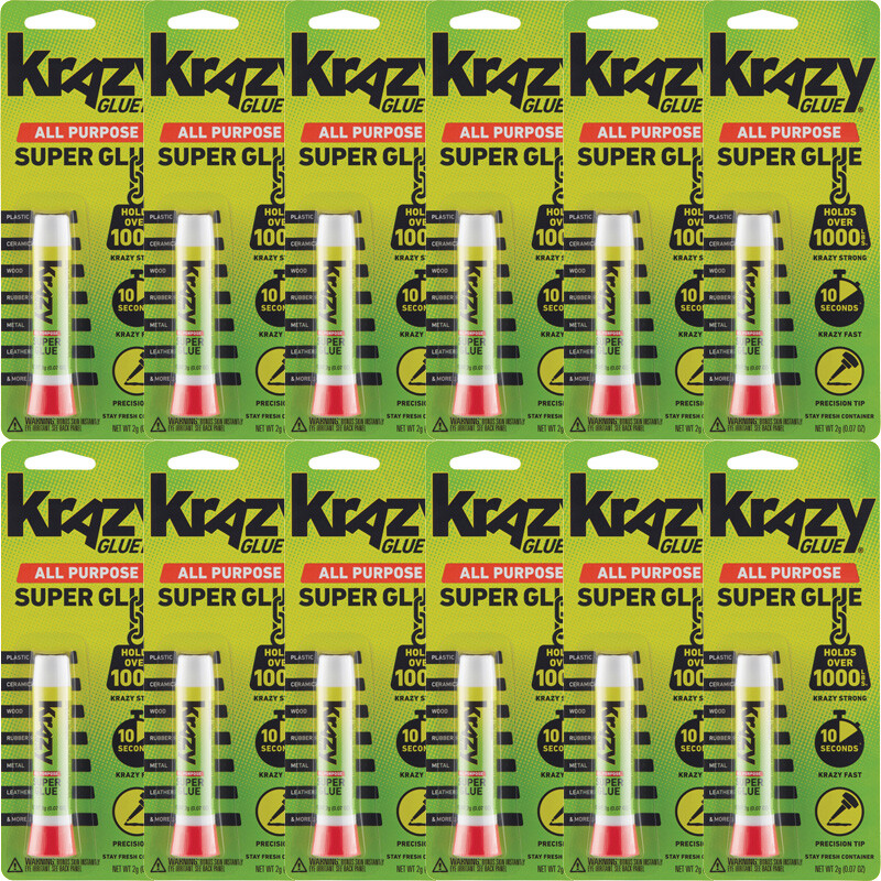 12 Pack Krazy Glue Instant Strong All Purpose Fast Drying Super Glue .07 oz Tube