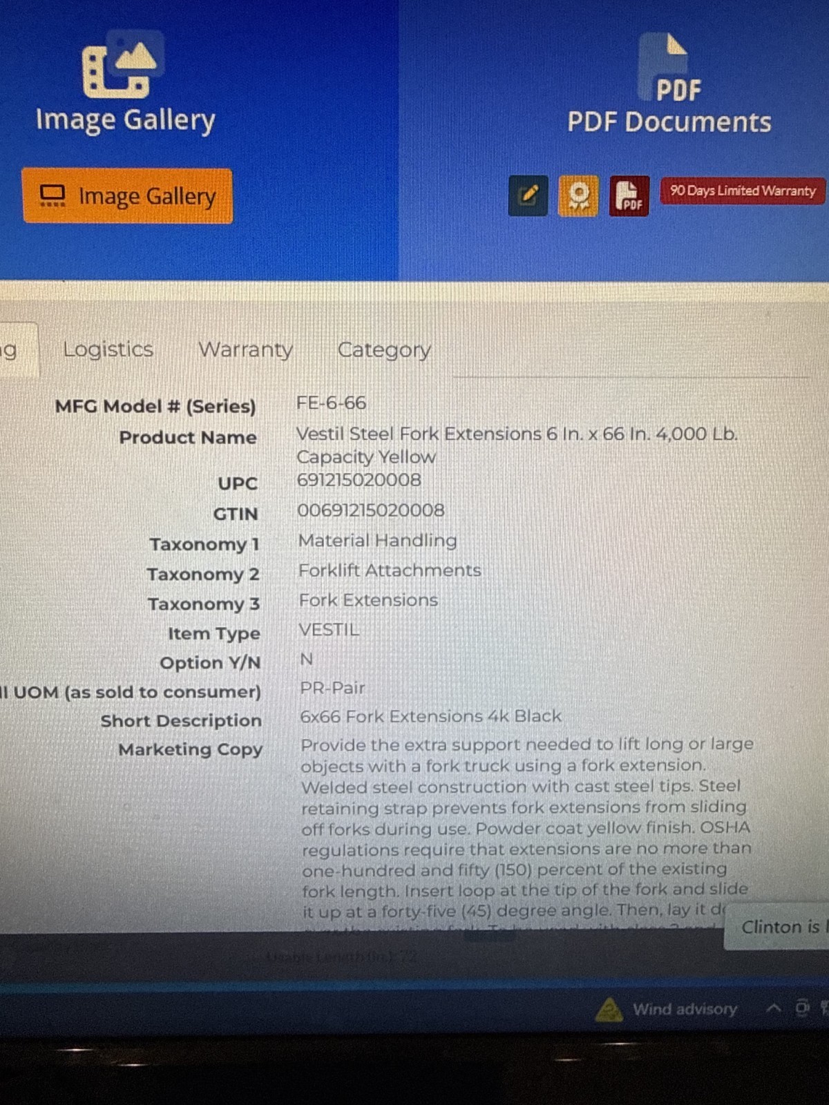 VESTIL FE-6-66 FORK EXTENSIONS YELLOW