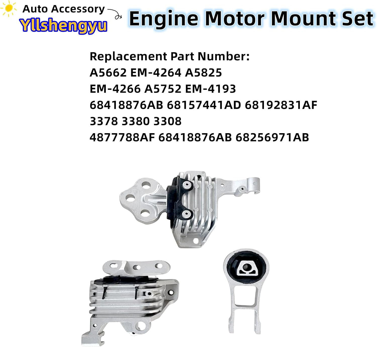 3Pcs Engine Motor Mount Kit Compatible with Cherokee 2014-2019 2.4L & Chrysler 2