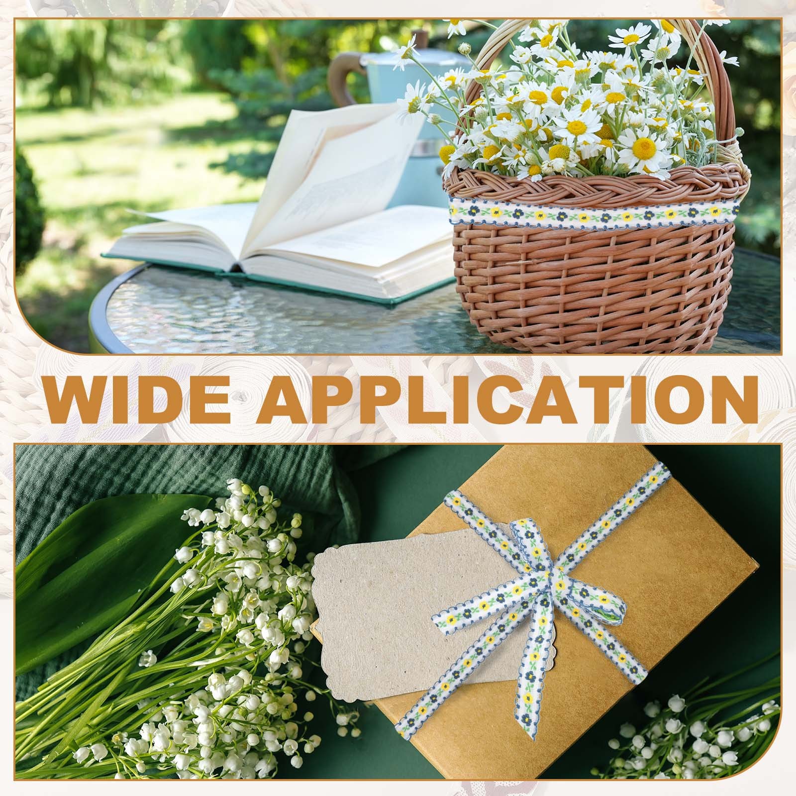 3 Yards Jacquard Ribbon Trim Floral Embroidered Ribbon Cyan