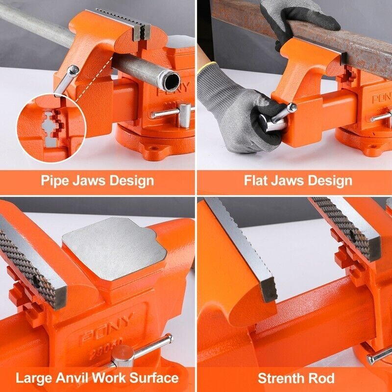 PONY 5inch Bench Vise Heavy-Duty Utility Combination Pipe Vise 360 Degree Swivel