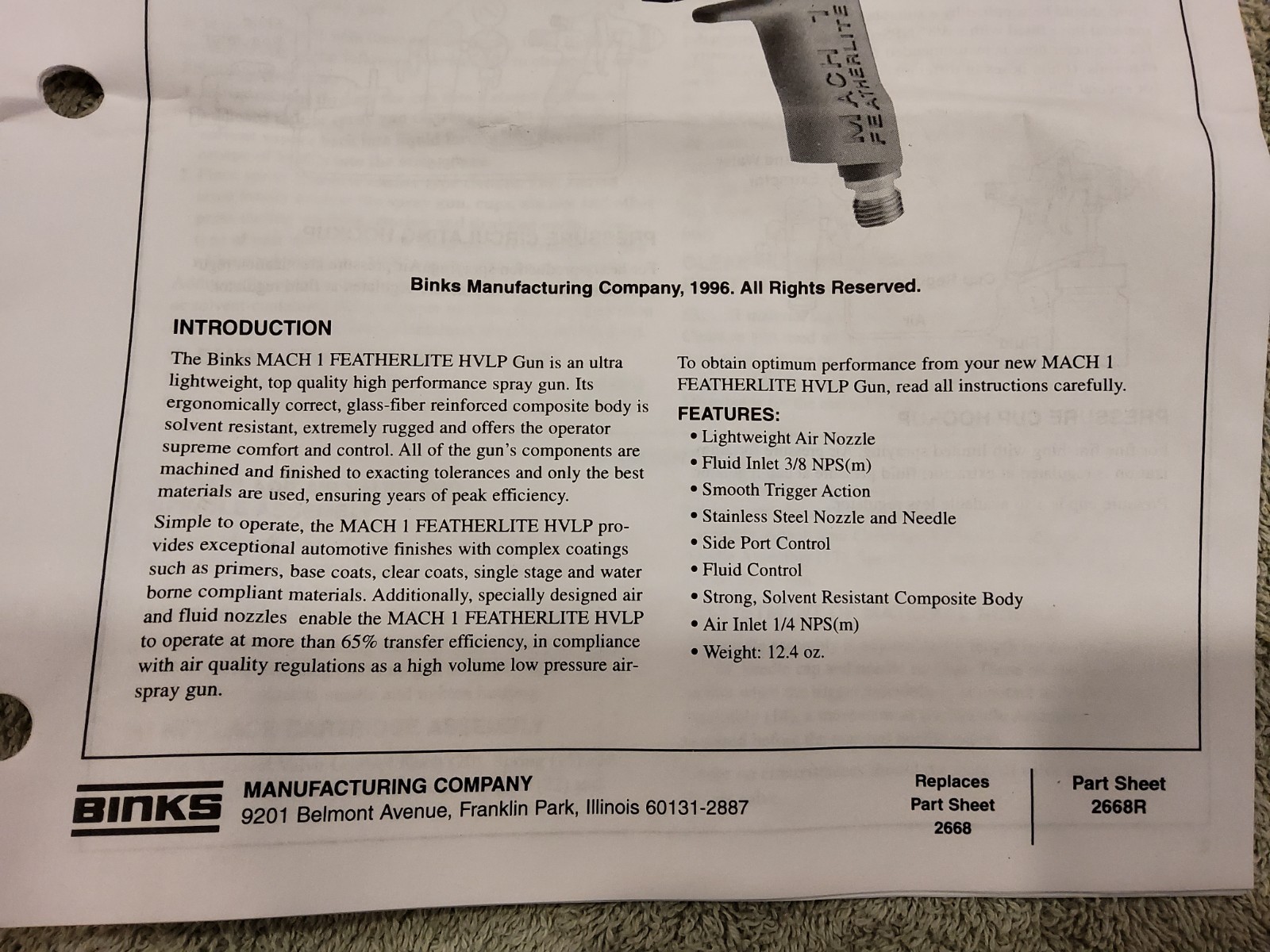 New Binks Mach 1 Featherlite