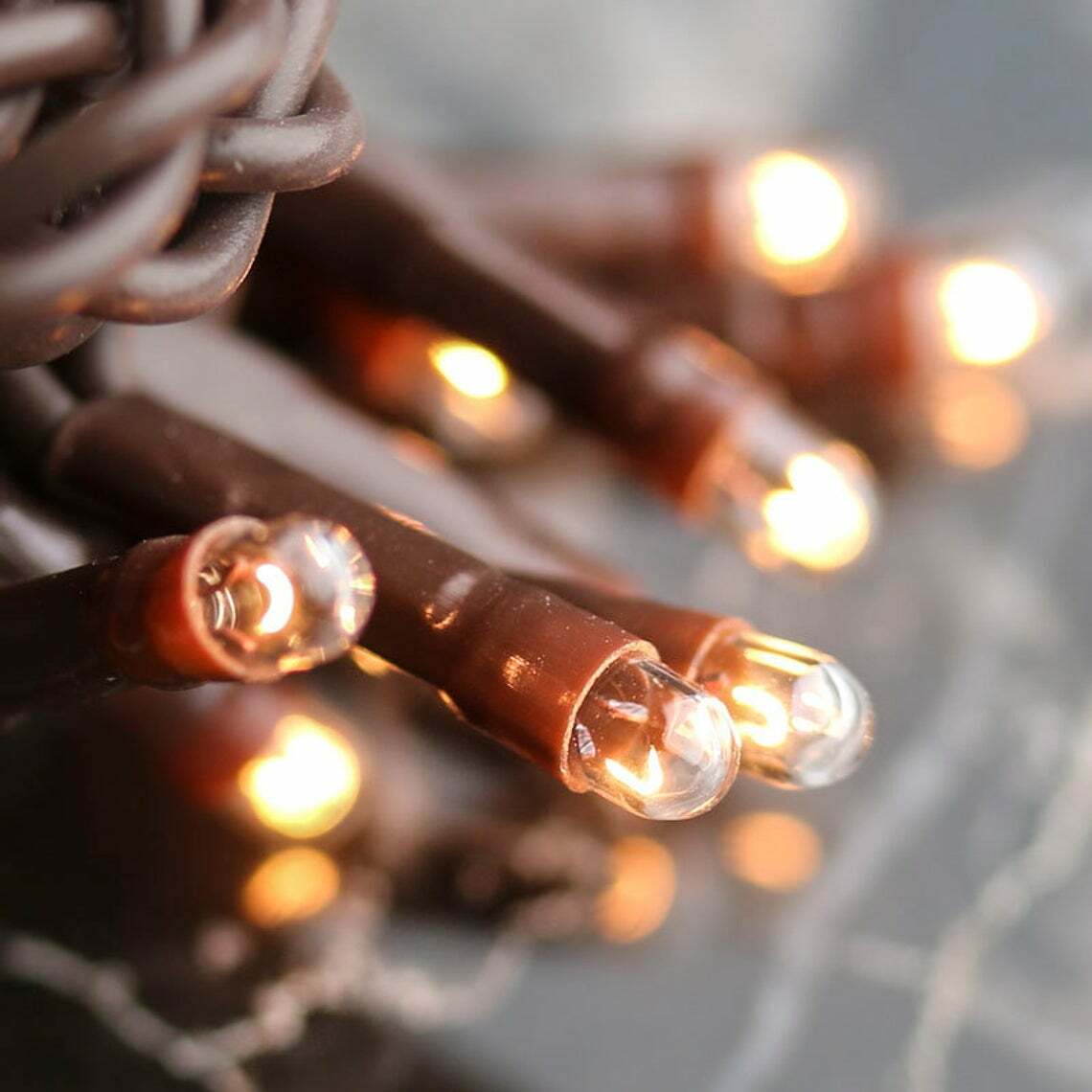100 count Light Set String Strand Clear Teeny Rice Bulbs Brown Cord Primitive