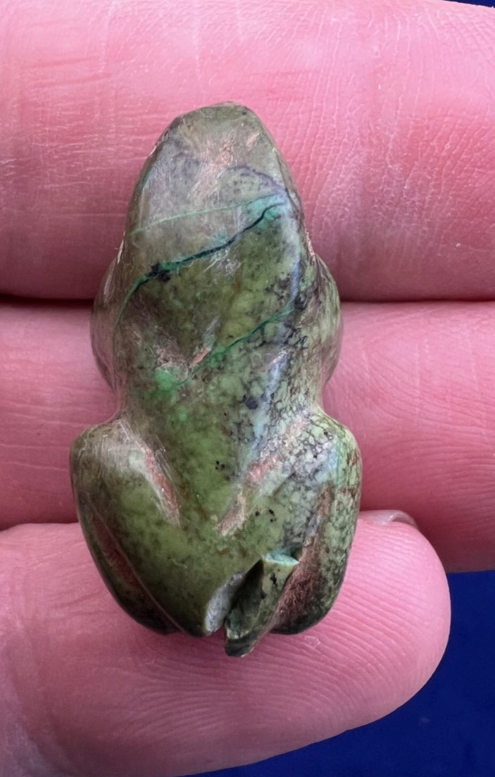 Pre Columbian Mayan Green Jade Frog Figure Effigy Jade Bead Pendant Antique