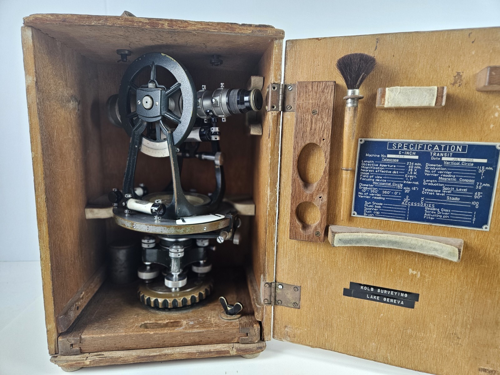 1956 LAFAYETTE No. 10333 Brass Surveyors Transit with Compass and 10" Telescope