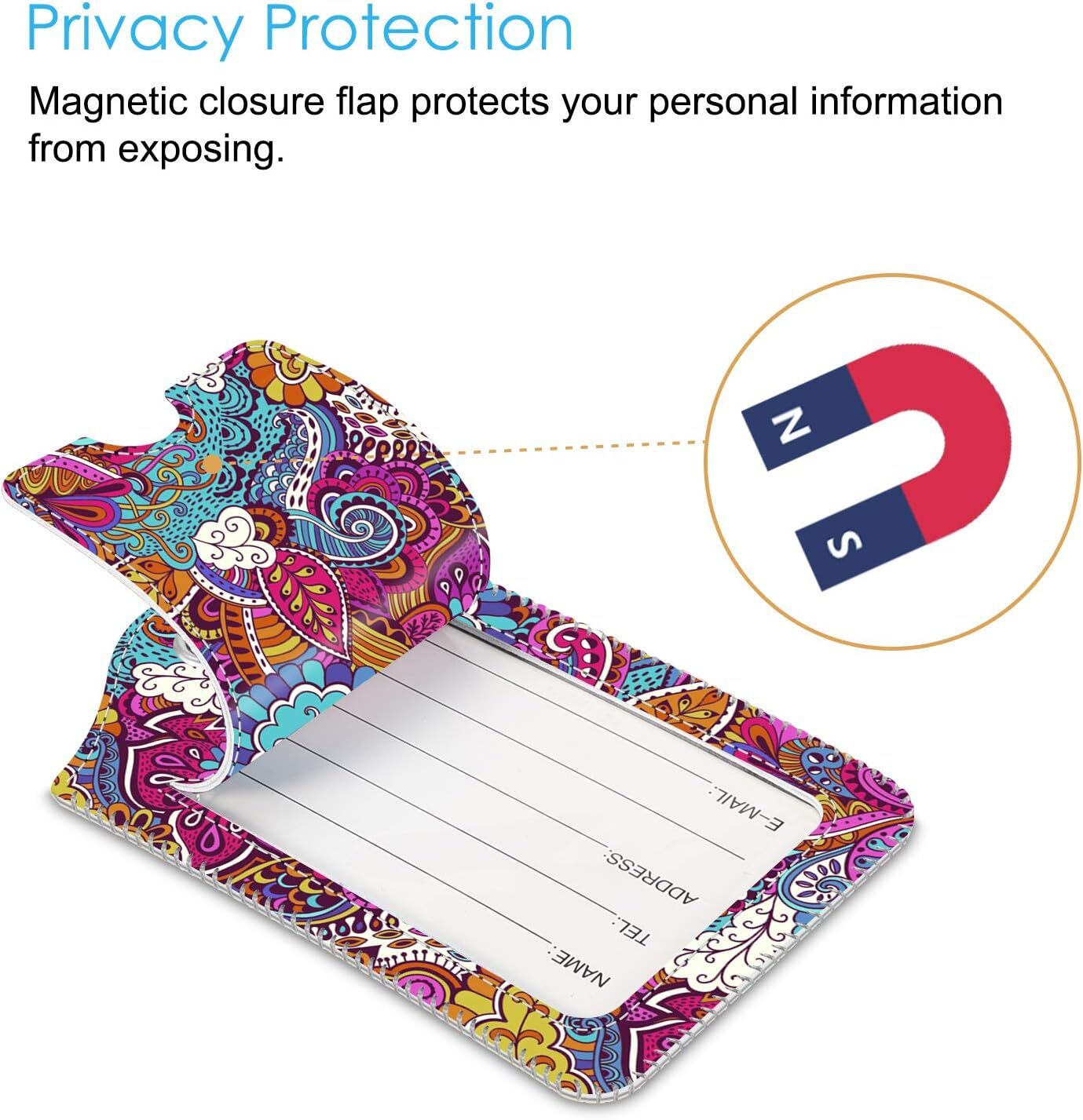 [2 Pack] Luggage Tags Name ID Labels with Privacy Cover For Travel Bag Suitcase