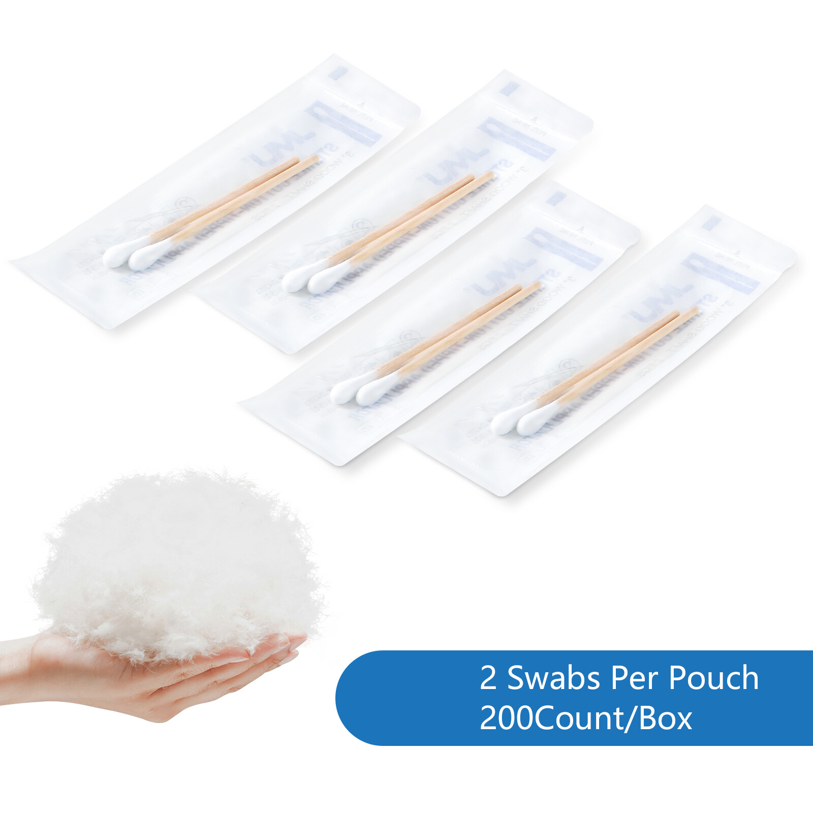 Wood Handle 3" Sterile Cotton Swabs Q-tips Cleaning Applicators High Absorbent