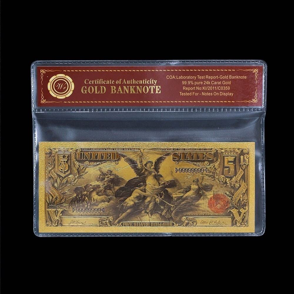 1896 $5 Silver Certificate Educational Bill with Bag and Certificate