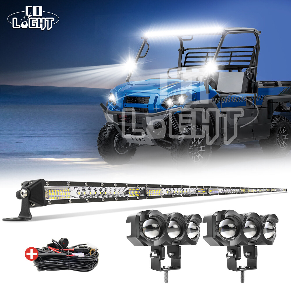 For Kawasaki mule 600 UTV Upper Roof 50" LED Light Bar & 4" Cube Pods + Wire Kit