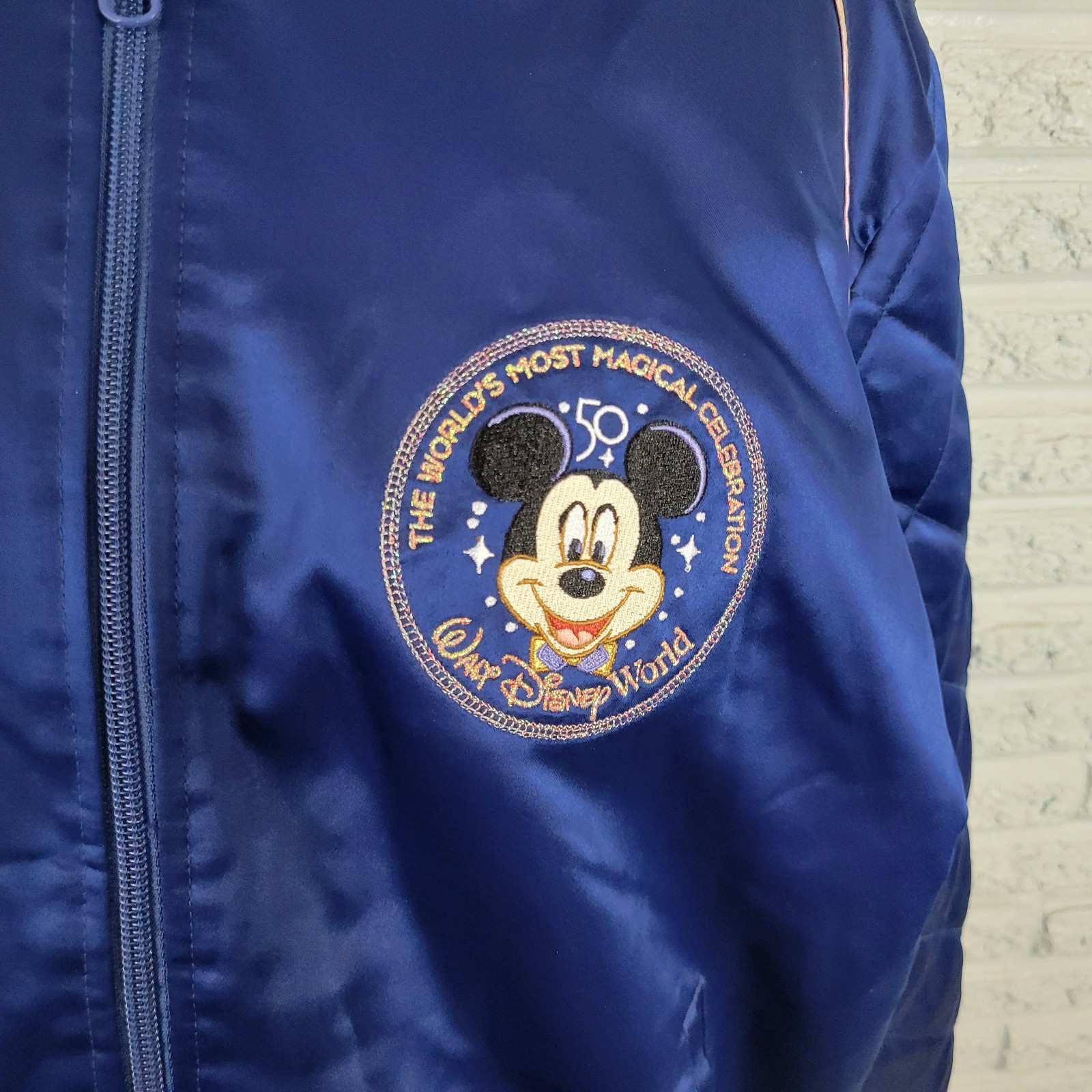 Walt Disney World 50th Anniversary Womens Jacket 1X Blue Embroidered Zip Up Logo