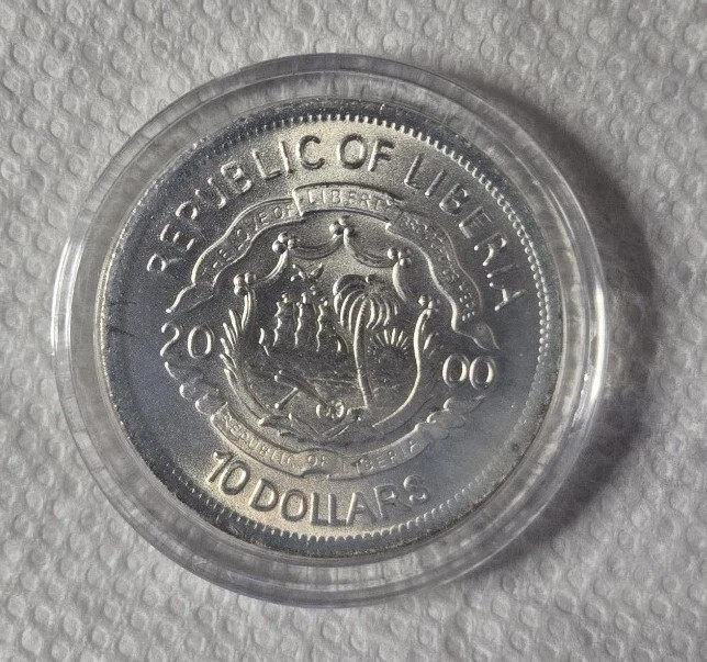 2000 TIMBER WOLF COMMEMORATIVE COIN REPUBLIC OF LIBERIA 10 DOLLARS (COLORIZED)