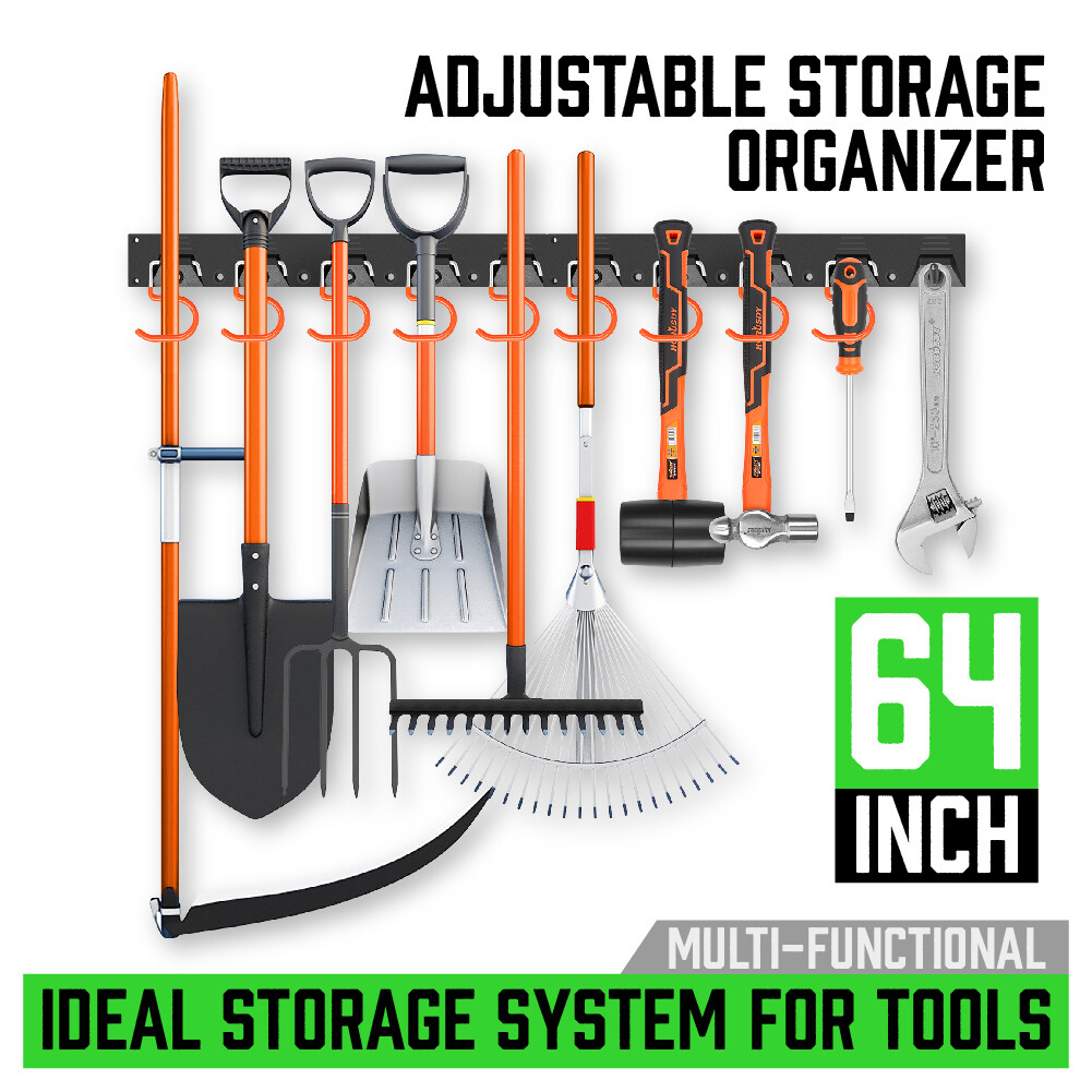64 Inch Adjustable Storage System Wall Holders Garage Organizer 4 Rails 20 Hooks