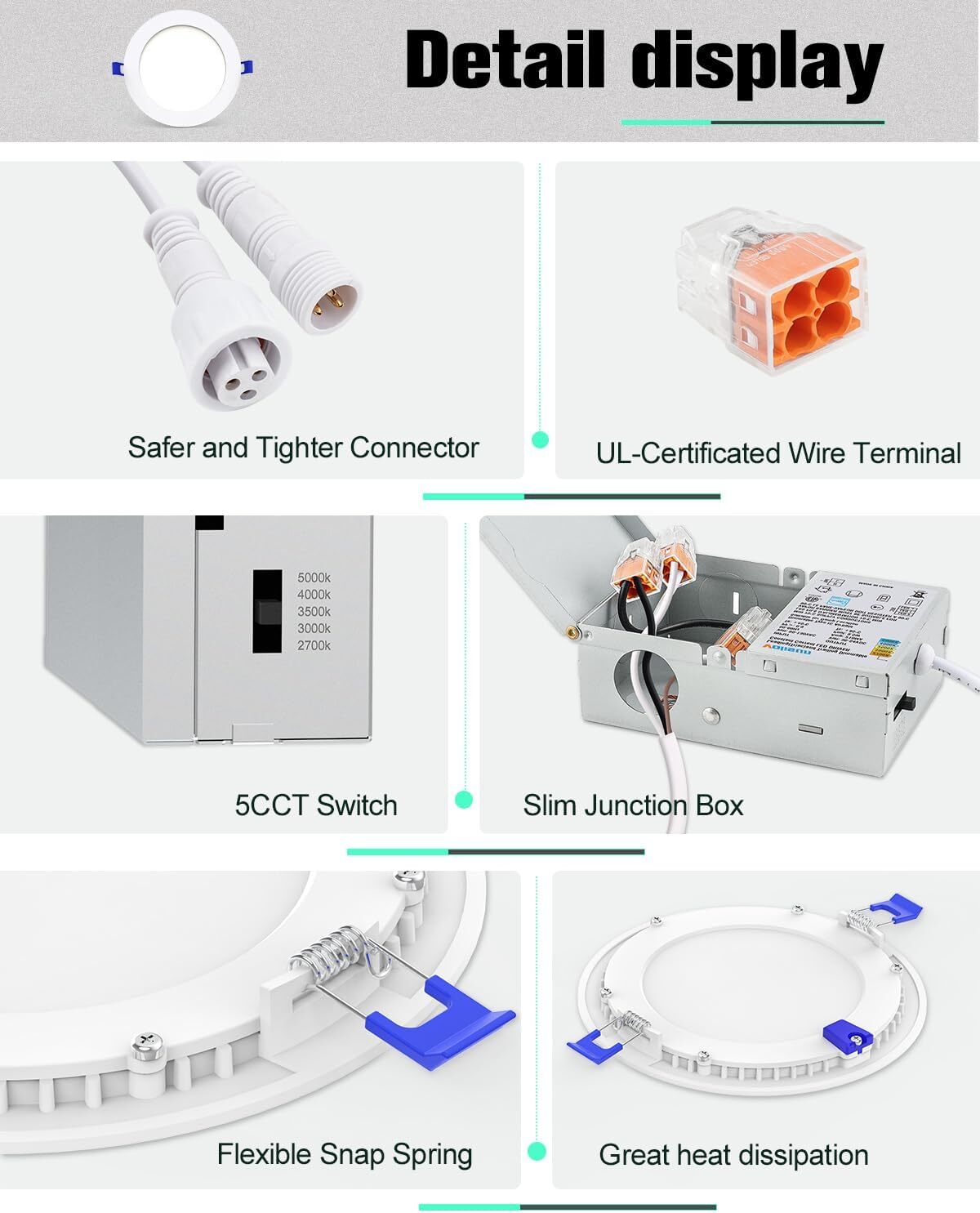 4 Inch 5CCT LED Recessed Ceiling Dimmable Light with Junction Box 2700K-5000K
