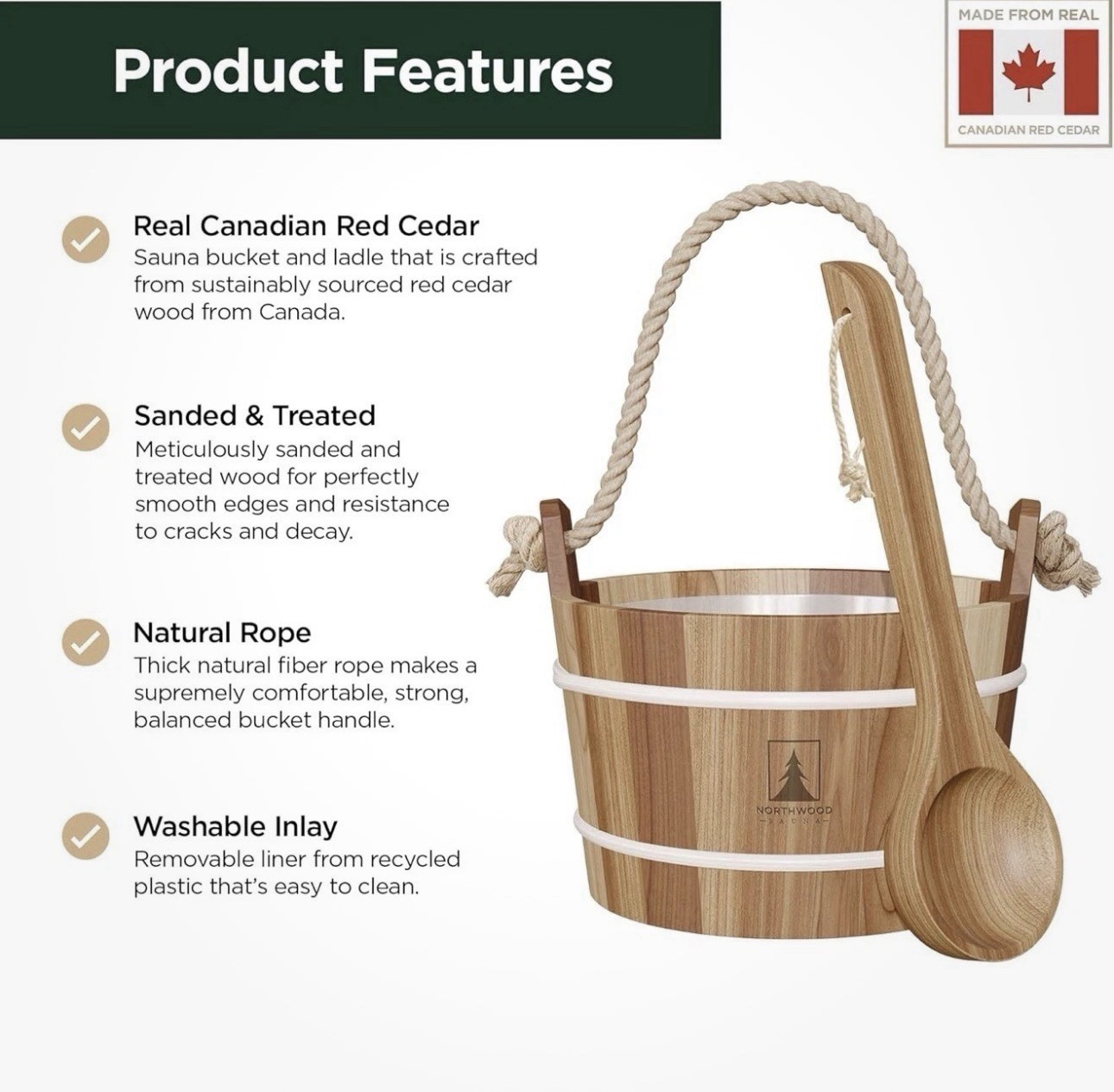 Northwood Sauna Cedar Bucket And Dipper READ