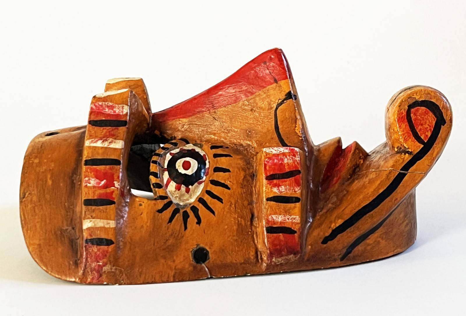 VTG MEXICAN GUERRERO FOLK ART HAND CARVED WOOD MORO CHINO CULTURAL DANCE MASK