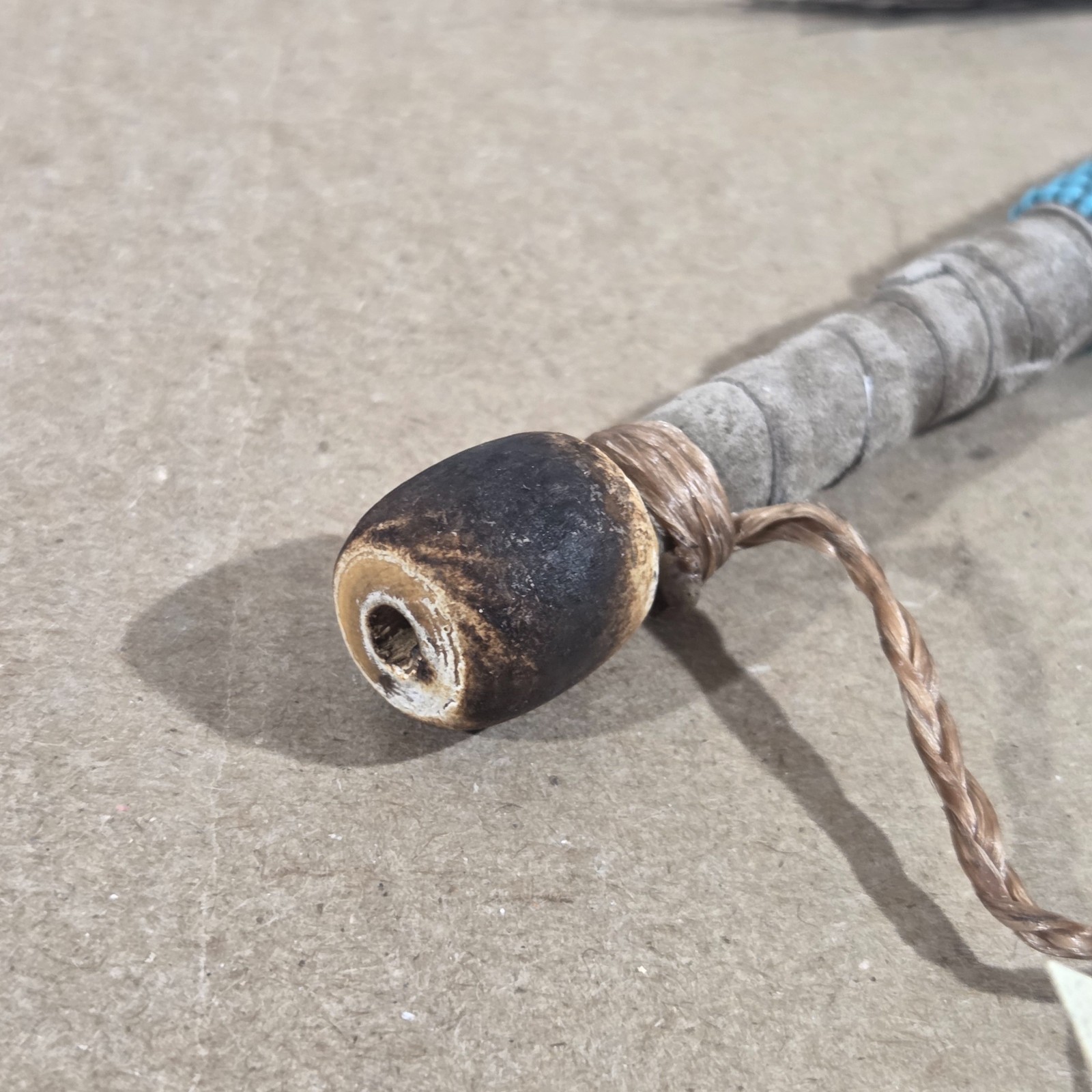 Authentic Navajo Peace Pipe 6" Handcrafted Faux Turquois Beads leather wood stag