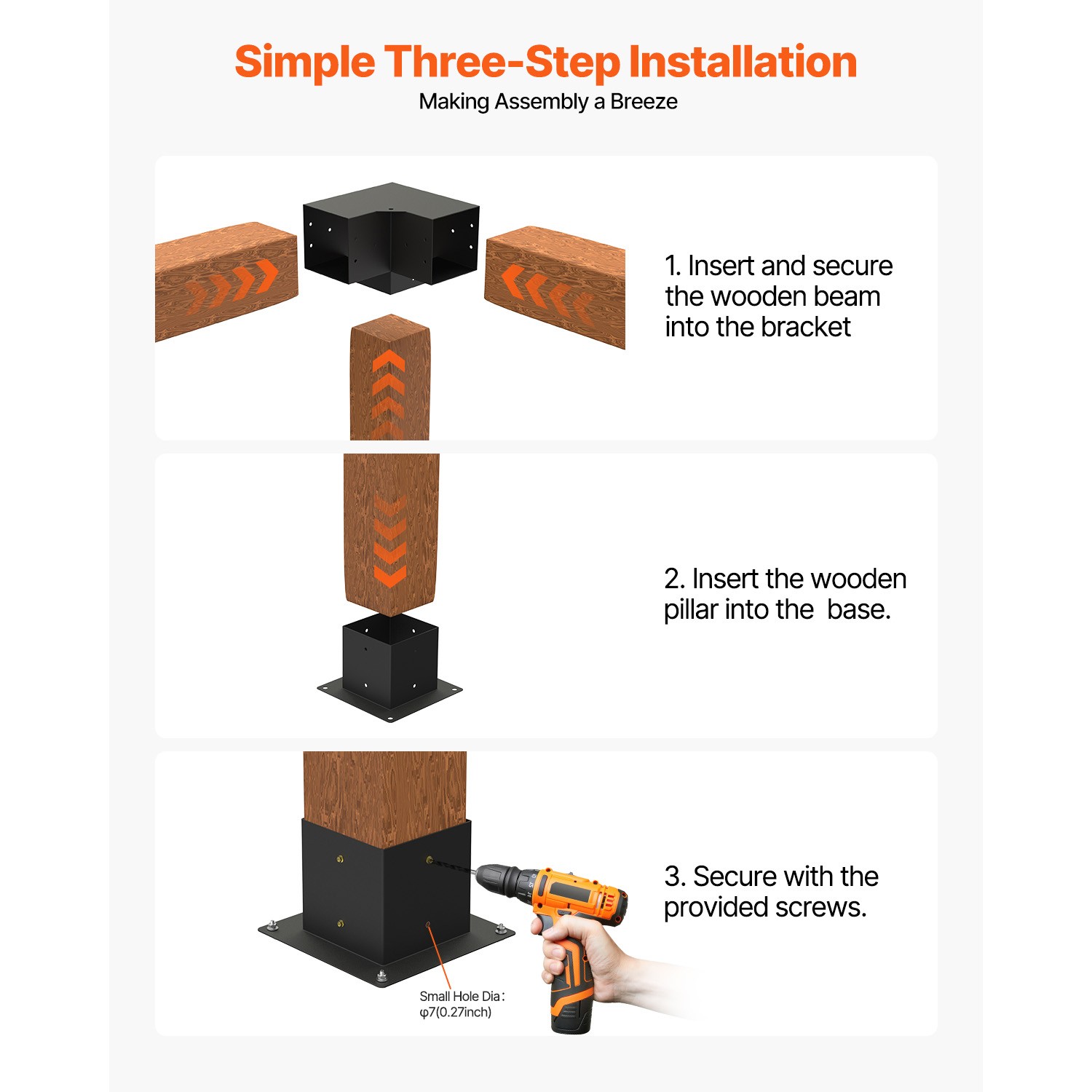 6x6 Inch Pergola Bracket Kit Inner 5.5x5.5 3-Way Brackets 4 Pcs with 4 Bases
