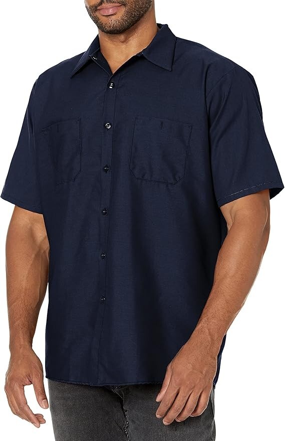 Red Kap Men's Industrial Work Shirt, Regular Fit, Short Sleeve, Navy