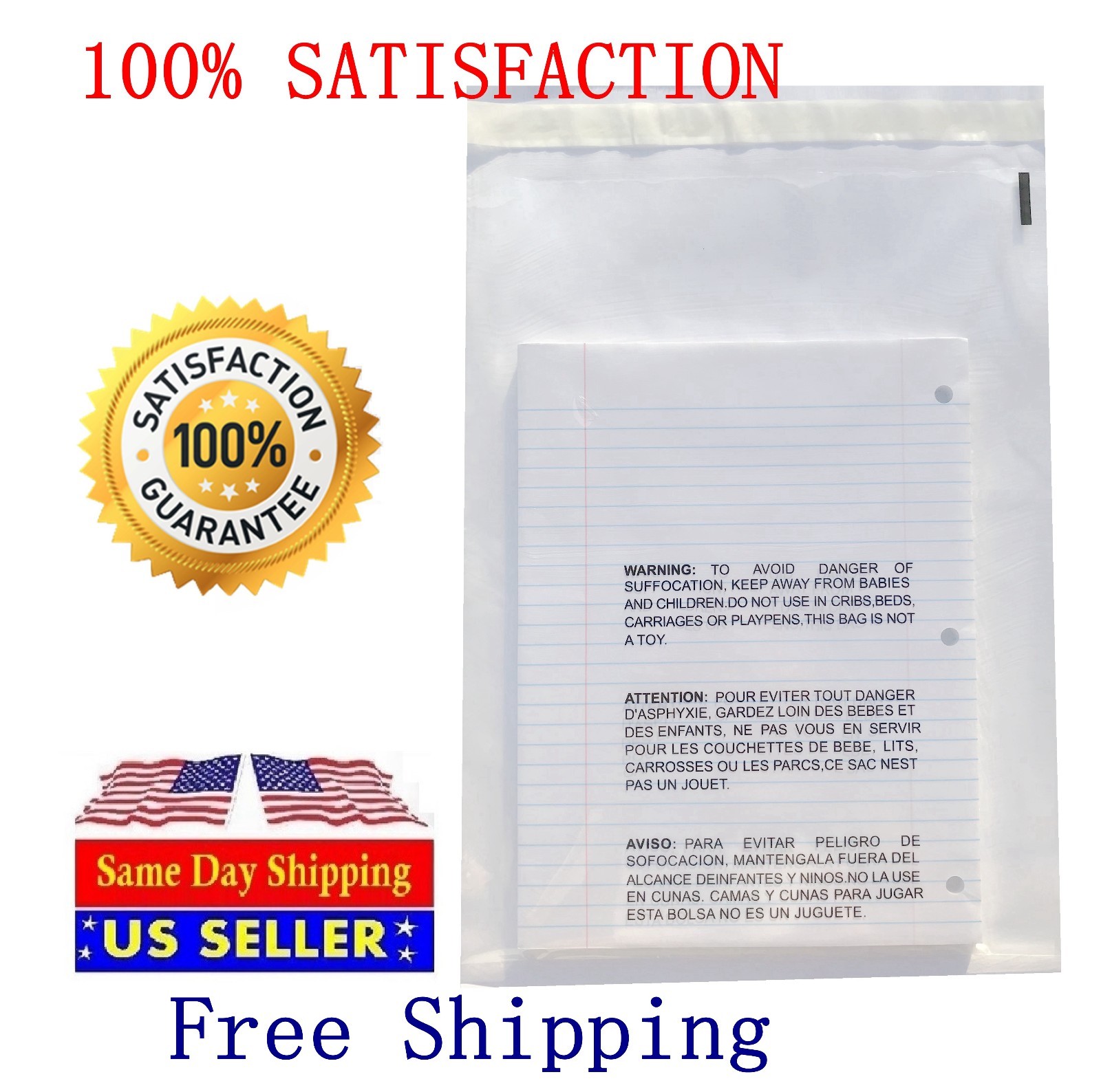 1000 11x14 Clear Bags Suffocation Warning Self Seal Bag 1.5 Mil - ST ShipMailers
