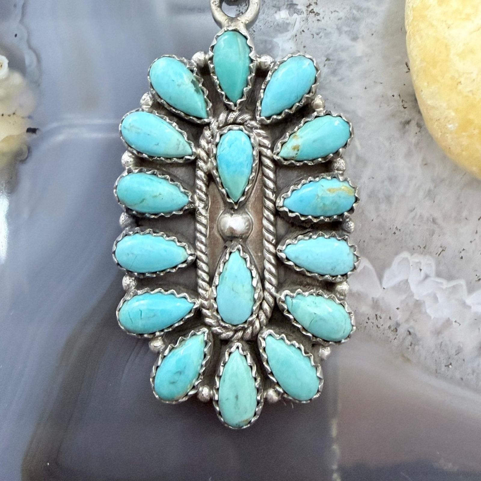 Sterling Silver Southwestern Style Turquoise Decorated Cluster Pendant For Women