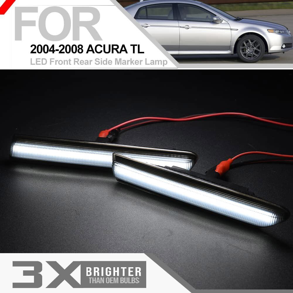 For 2004-08 Acura TL 4PCS Front+Rear White LED Side Marker Lights Lamps Smoked