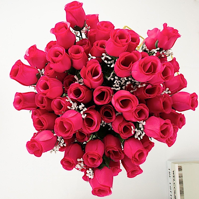 84 Fuchsia SILK ROSE BUDS Wedding Party Flowers Bouquets Decorations