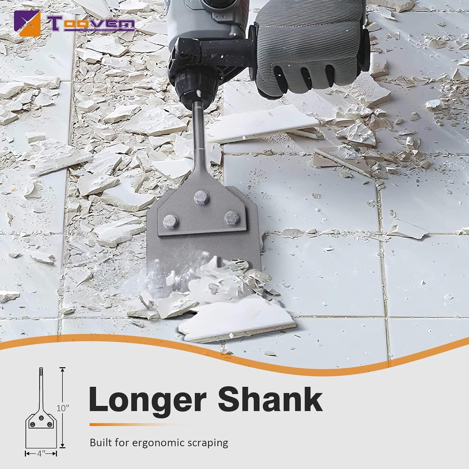 Toovem SDS Plus Floor Scraper with Spare Blades 4"x10'' Tile Removal Chisel Tool