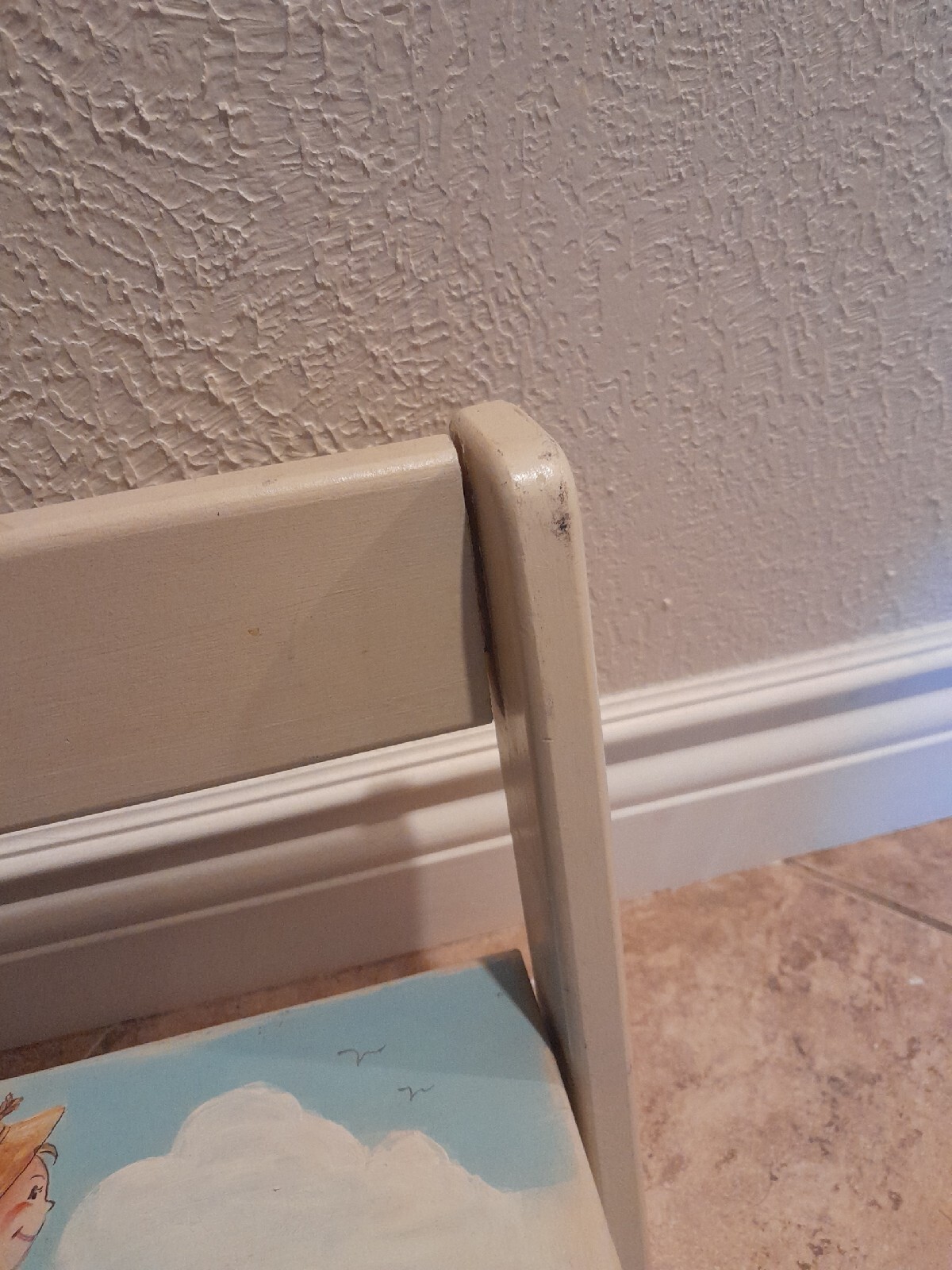 Vintage Hand Painted Childrens Chair Signed By Artist 14"x14" Puppy Boy Fishing