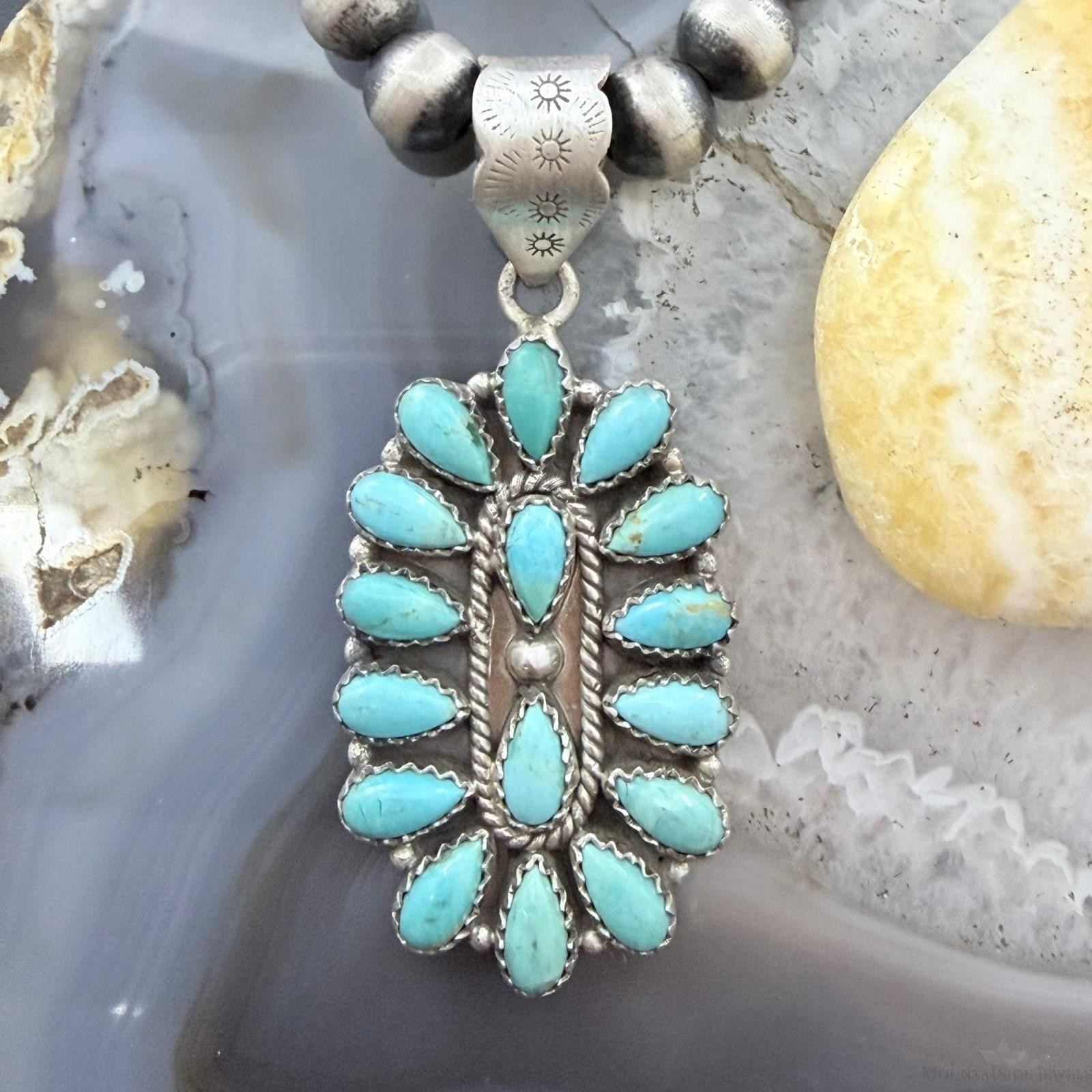 Sterling Silver Southwestern Style Turquoise Decorated Cluster Pendant For Women