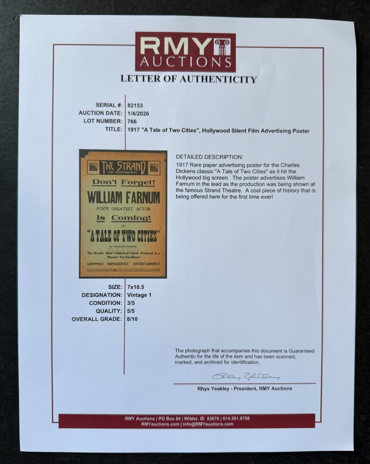 1917 A Tale Of Two Cities Promotional Movie Poster RMY LOA Strand Theatre Film