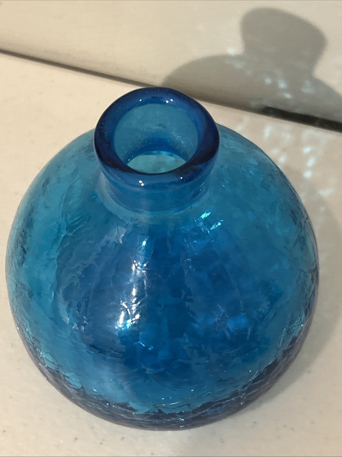 Gorgeous MCM Mid Century BLENKO Decanter 636s BLUE CRACKLE Turquoise Art Glass