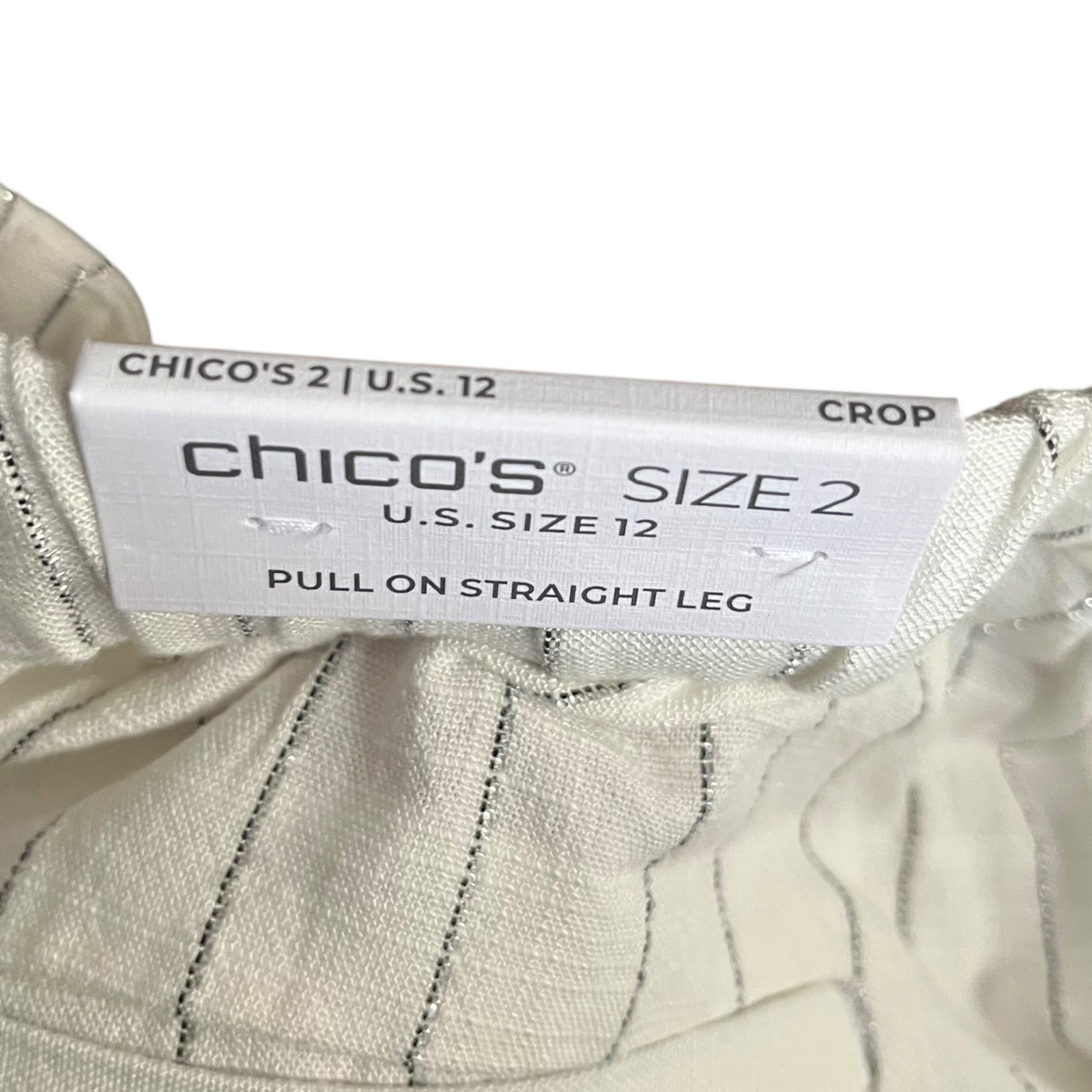 Chico's Size 2 US 12 Pull On Crop Fashion Pants Straight Metallic Stripes NEW